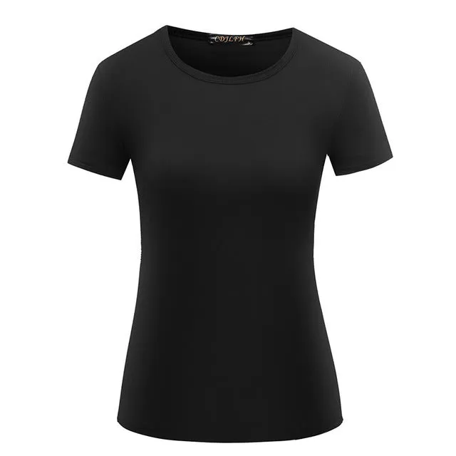 1PC Casual Female Short Sleeve Solid Tops S-XXL Popular T Shirt Hot Sale Plain Basic High Quality Elastic 6 Color Women