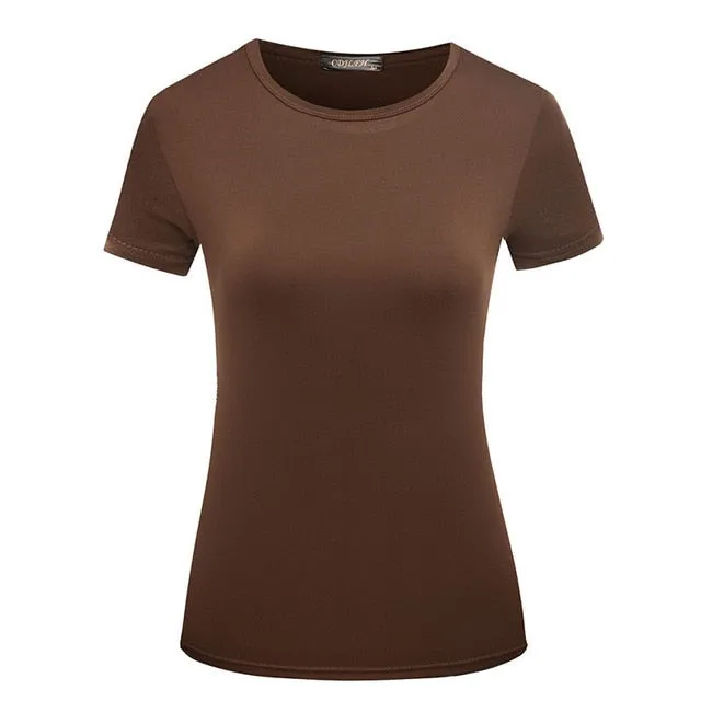 1PC Casual Female Short Sleeve Solid Tops S-XXL Popular T Shirt Hot Sale Plain Basic High Quality Elastic 6 Color Women