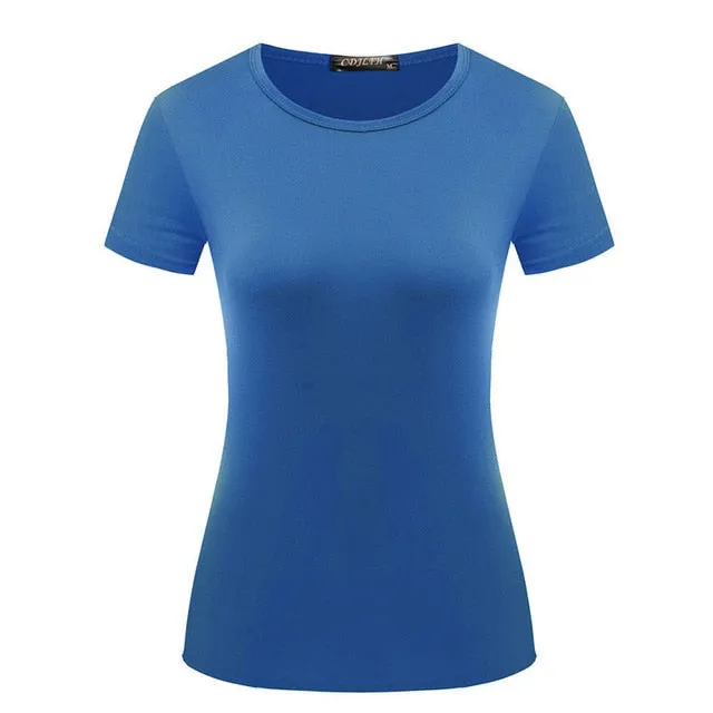 1PC Casual Female Short Sleeve Solid Tops S-XXL Popular T Shirt Hot Sale Plain Basic High Quality Elastic 6 Color Women