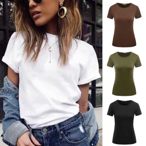 1PC Casual Female Short Sleeve Solid Tops S-XXL Popular T Shirt Hot Sale Plain Basic High Quality Elastic 6 Color Women