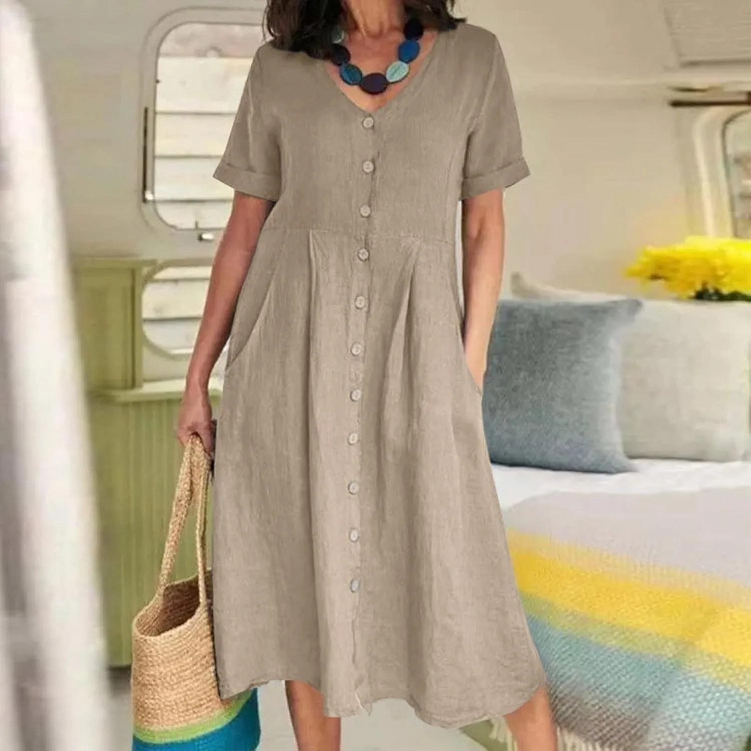 2025 Flower Tee Shirt Dresses for Women Short Sleeve Summer Casual Sun Dresses Trendy V-Neck T Shirt Dress Beach