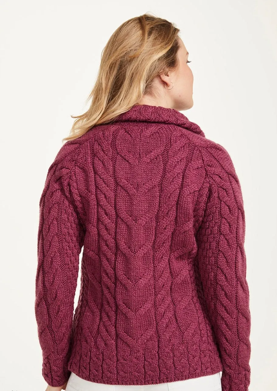 Aran Full Zip Cardigan | Raspberry