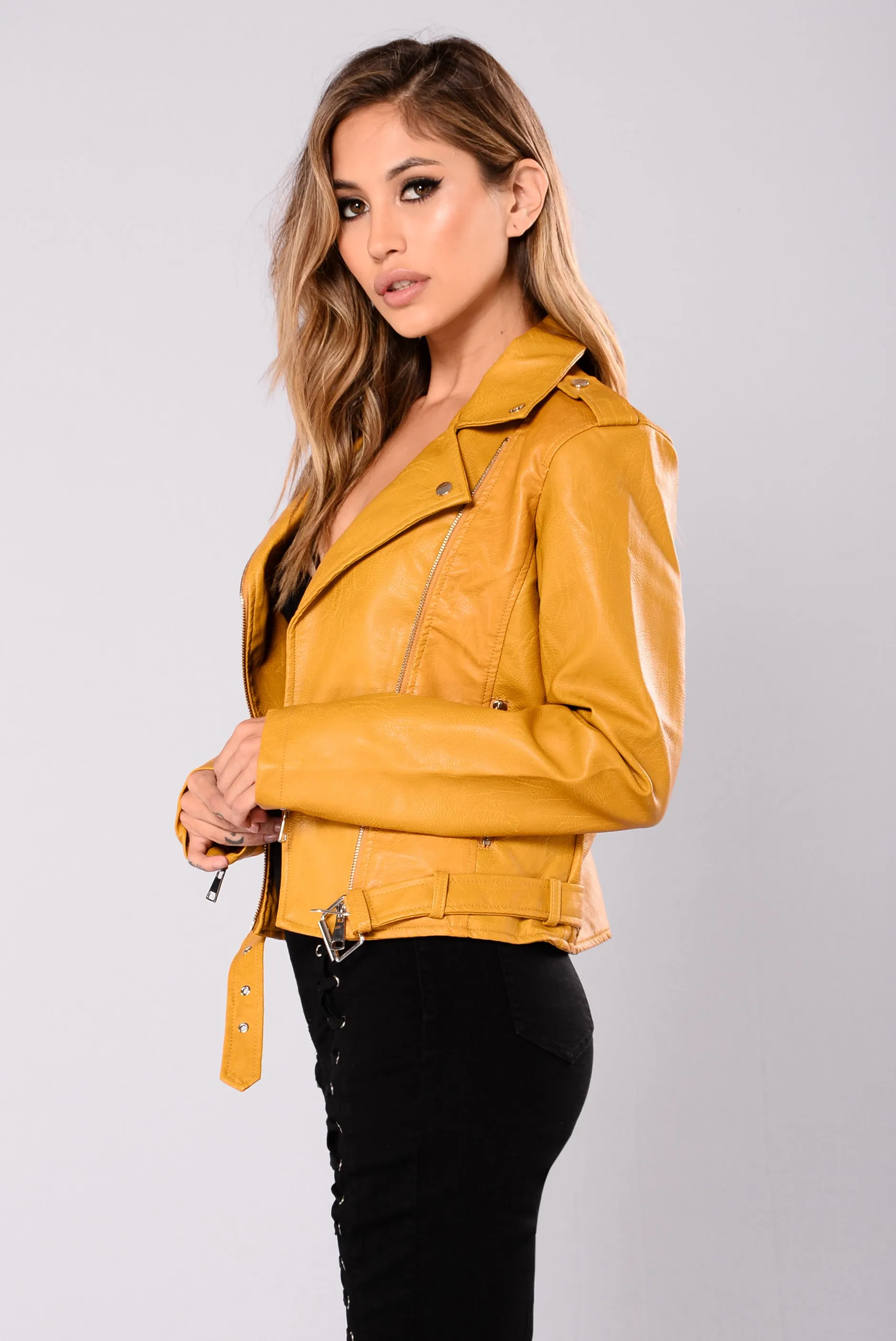 Araxie Vegan Leather Jacket - Mustard