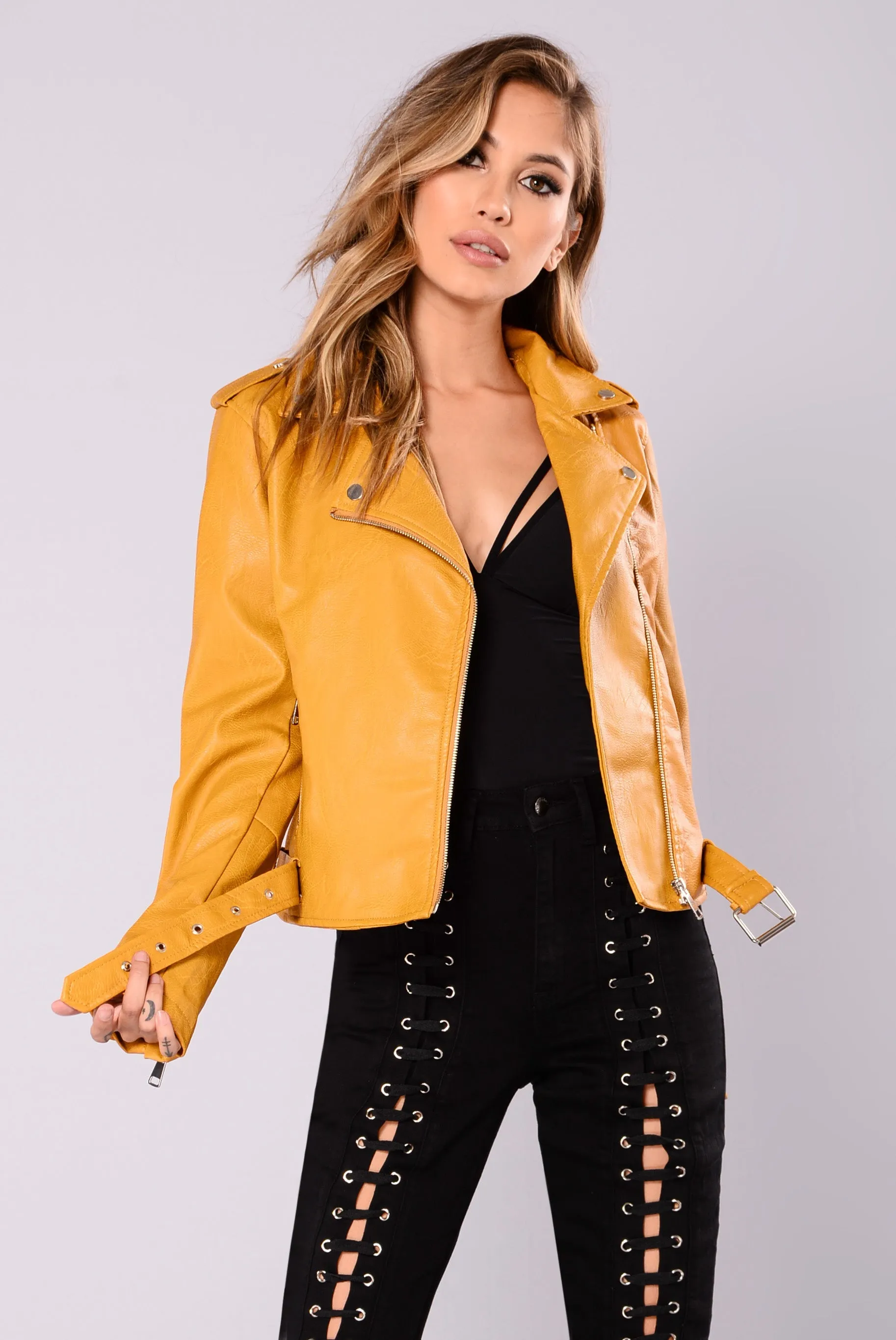 Araxie Vegan Leather Jacket - Mustard