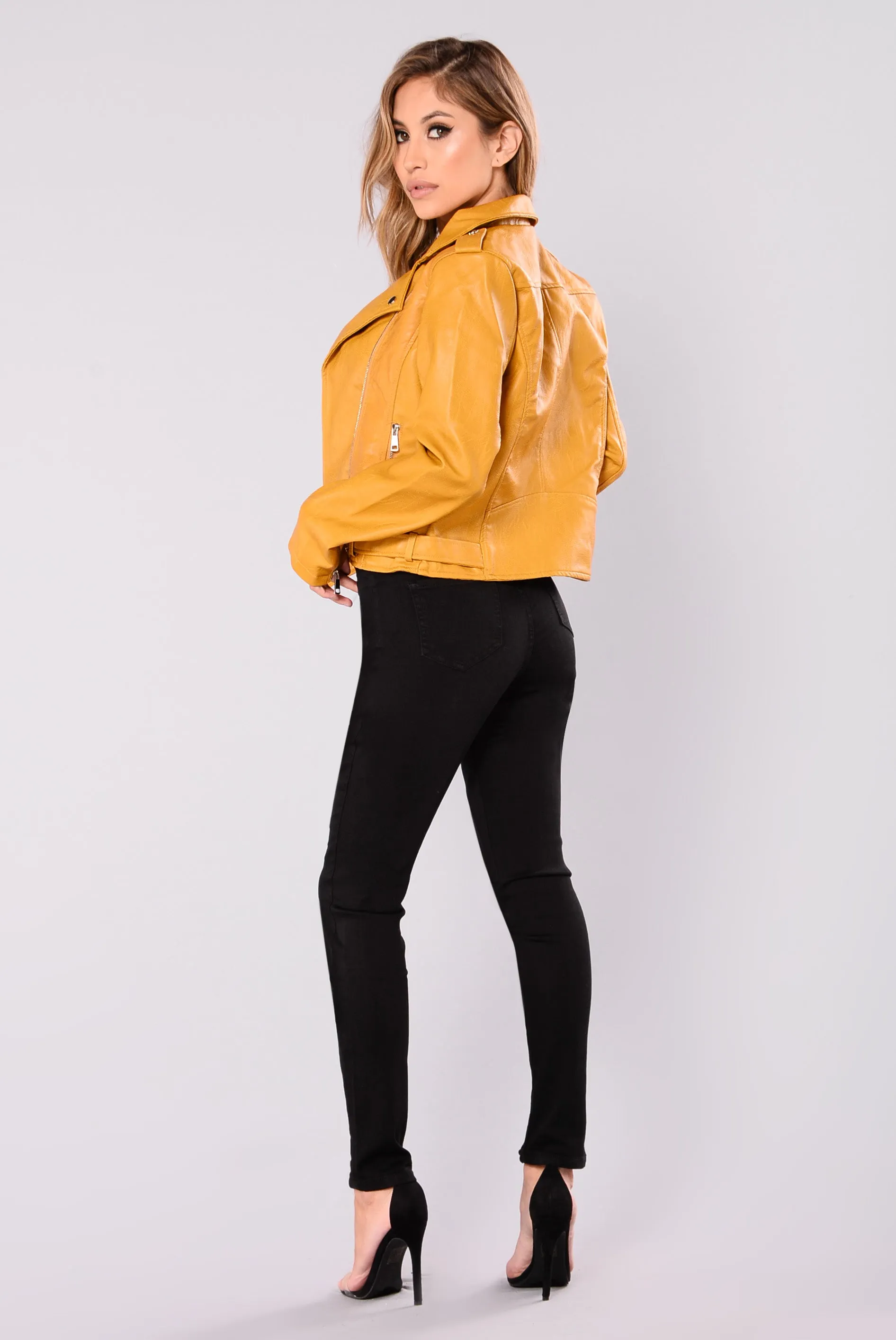 Araxie Vegan Leather Jacket - Mustard