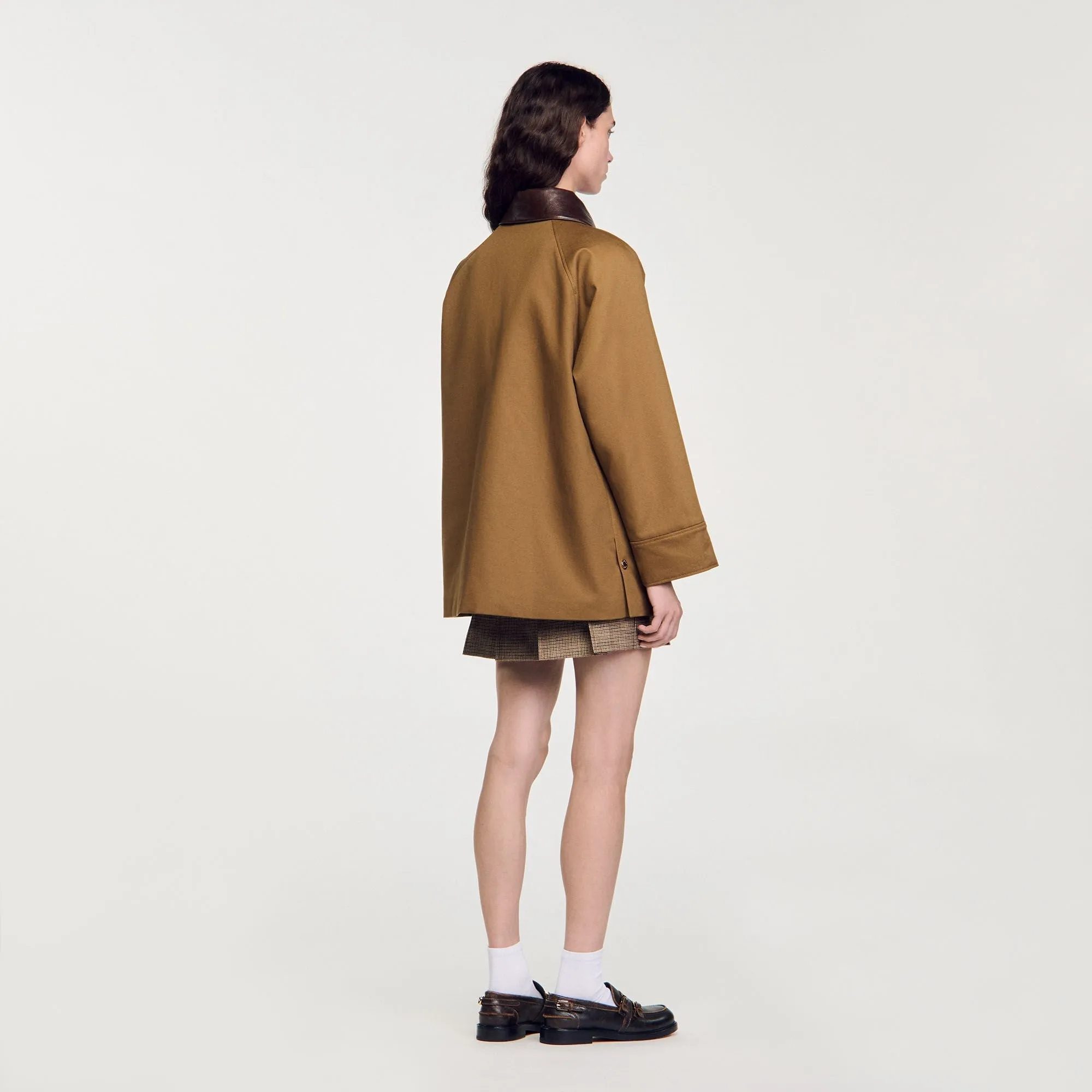 Bastien Coat With Leather Collar Clay