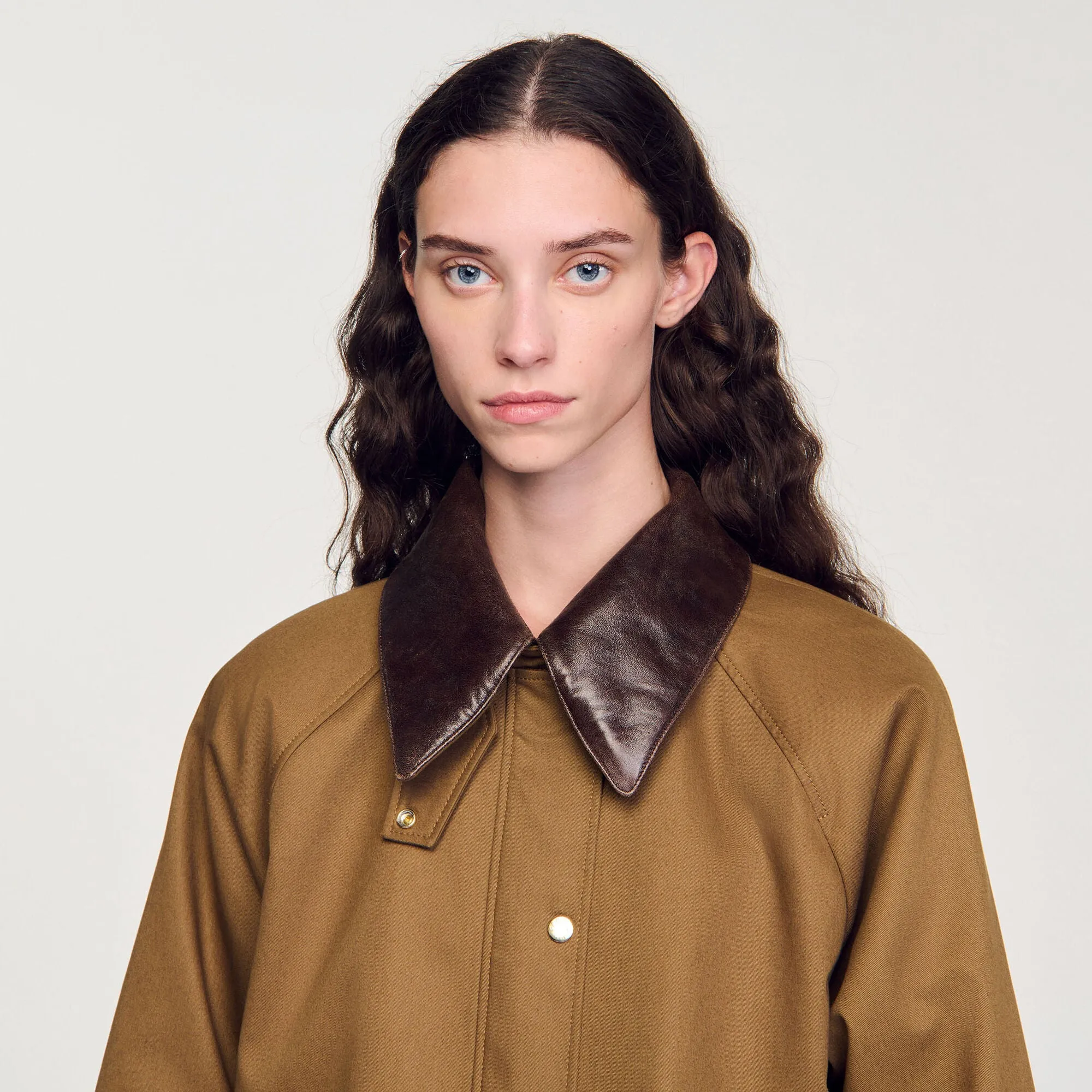 Bastien Coat With Leather Collar Clay