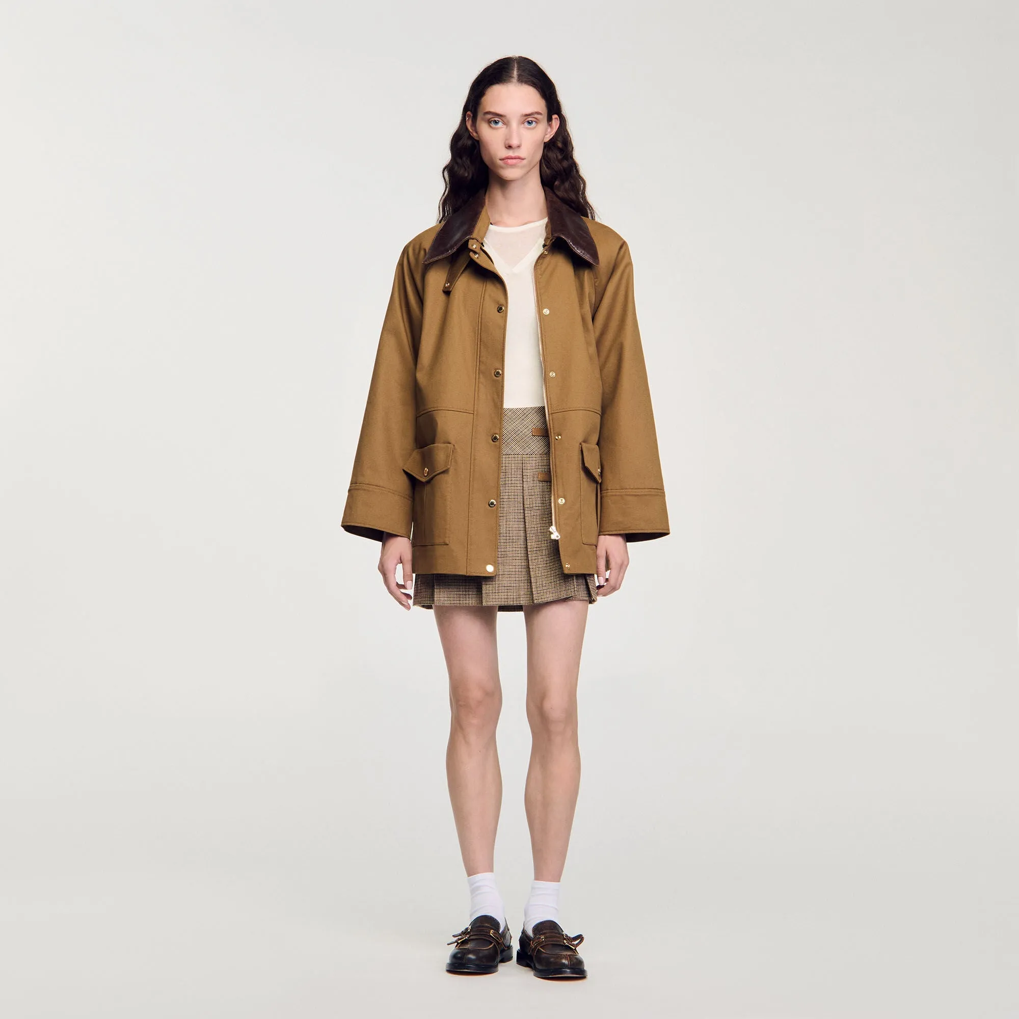 Bastien Coat With Leather Collar Clay