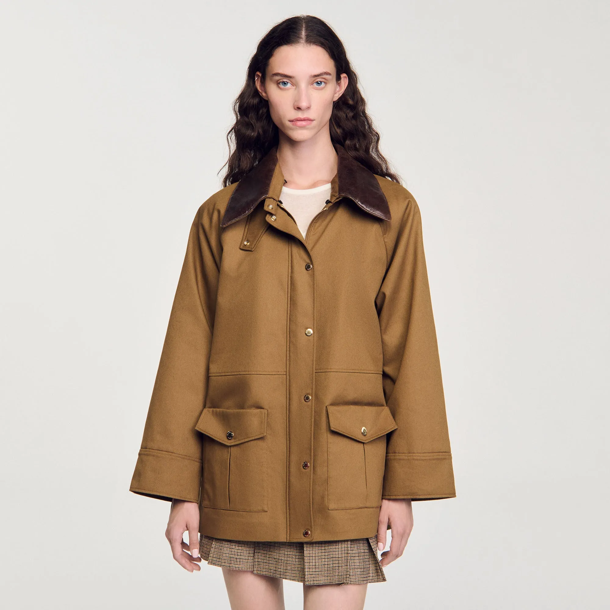 Bastien Coat With Leather Collar Clay