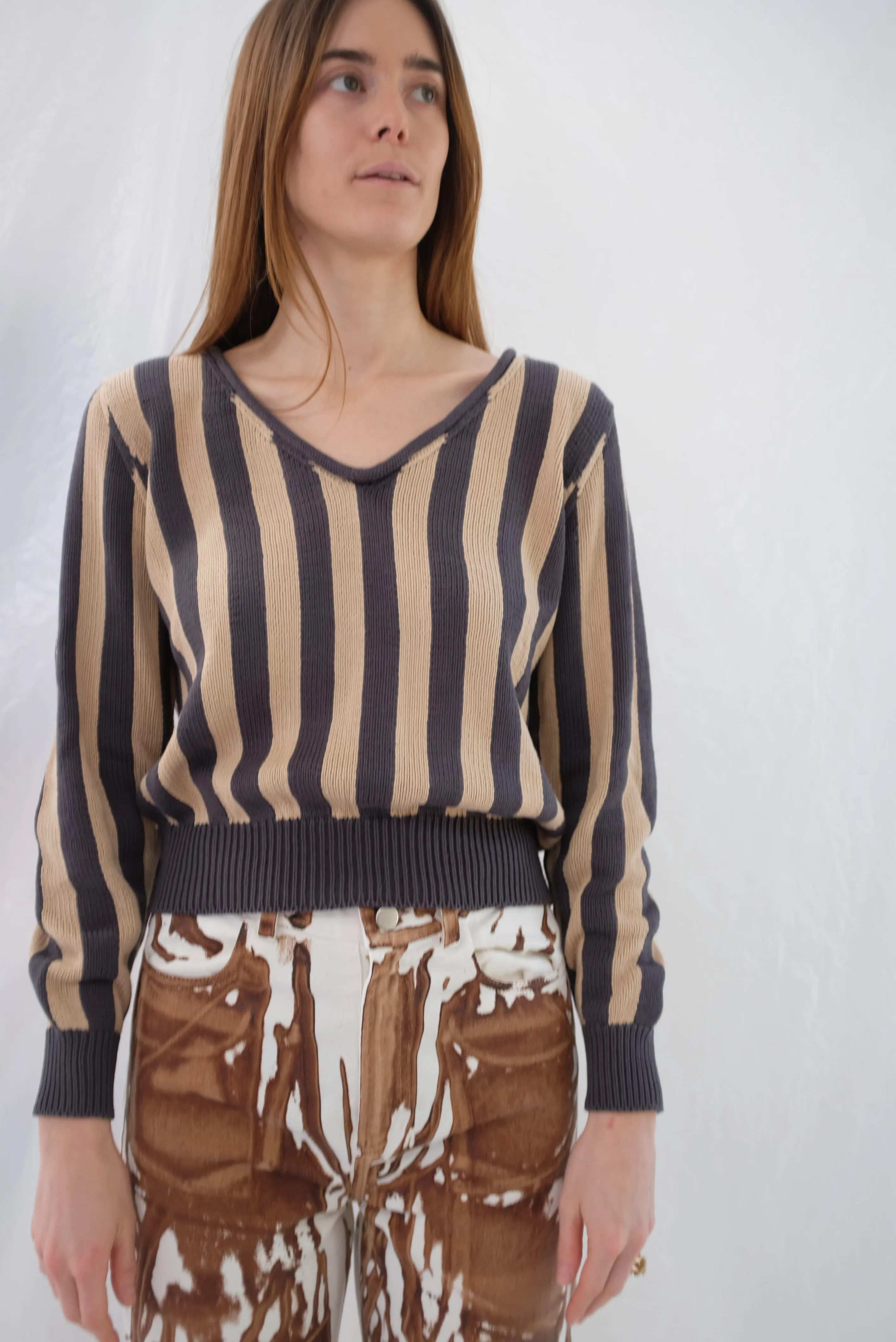 Beklina Latta V-neck Sweater Charcoal/Toast