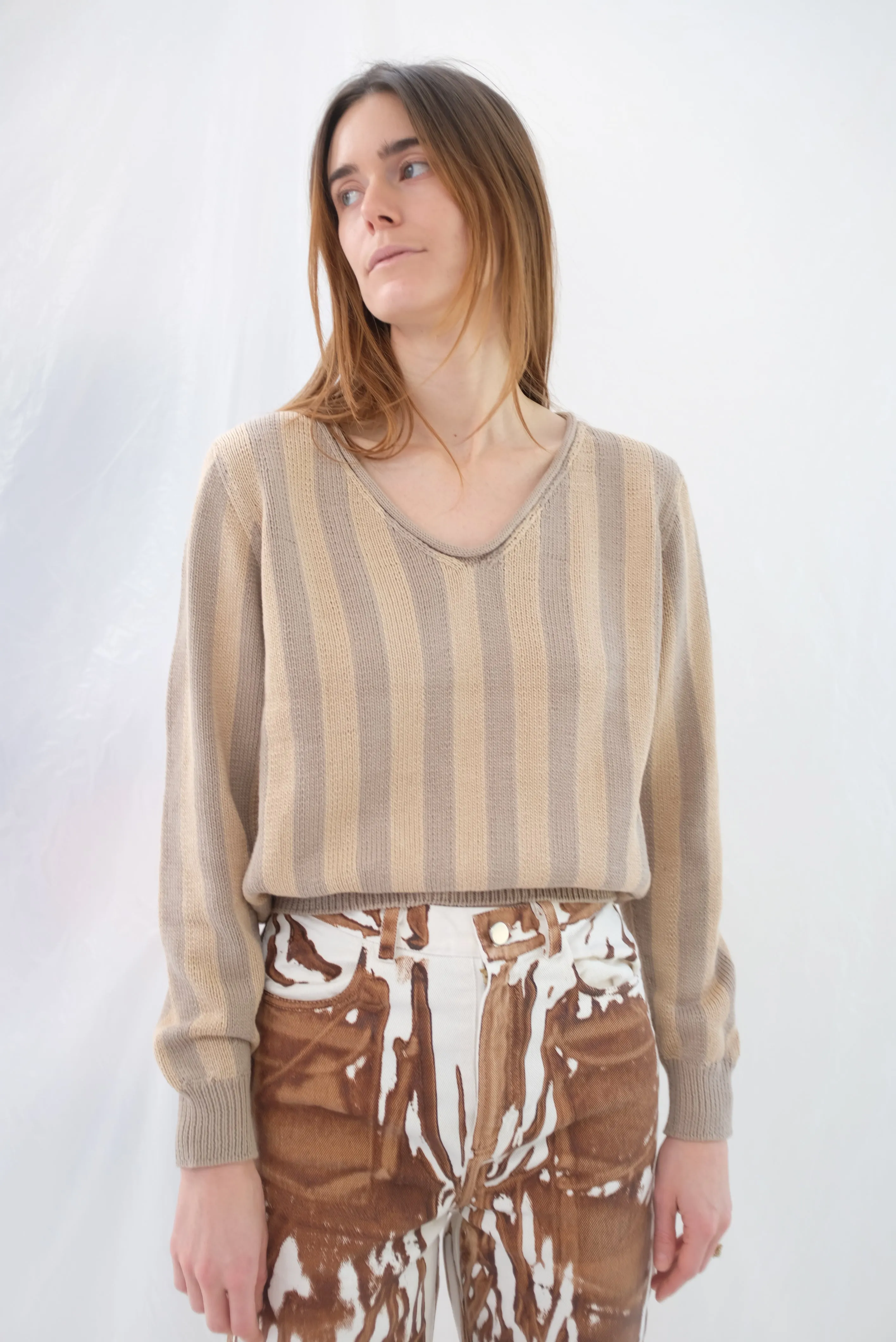 Beklina Latta V-neck Sweater Fawn/Toast