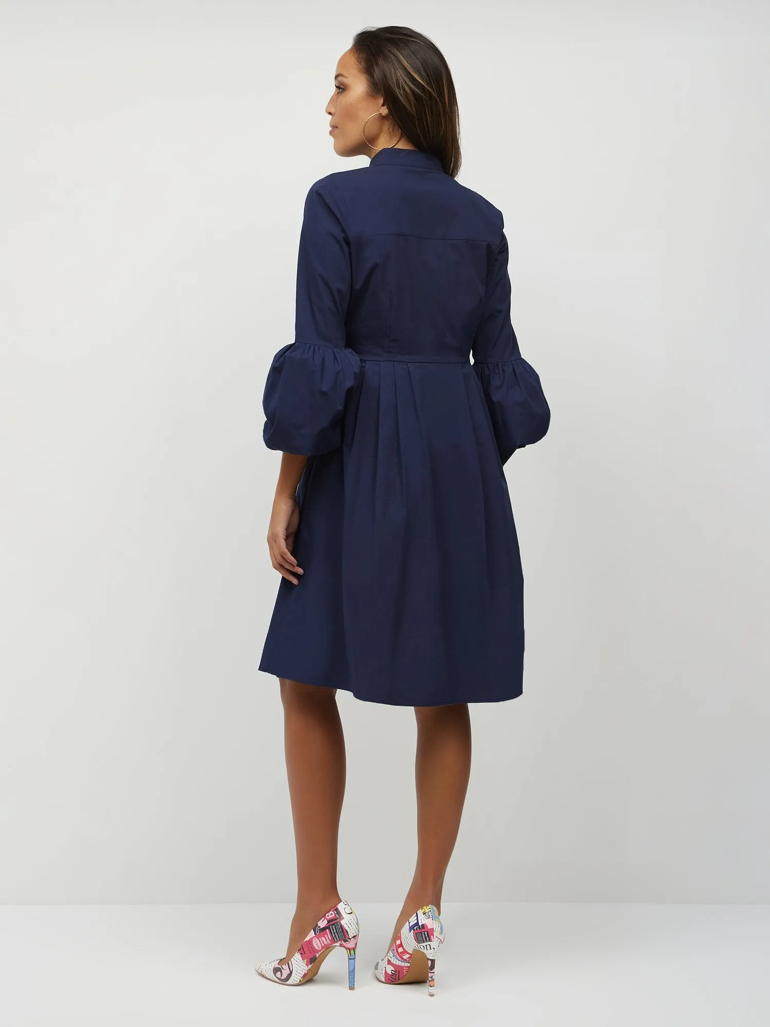 Bell-Sleeve Button-Front Shirtdress