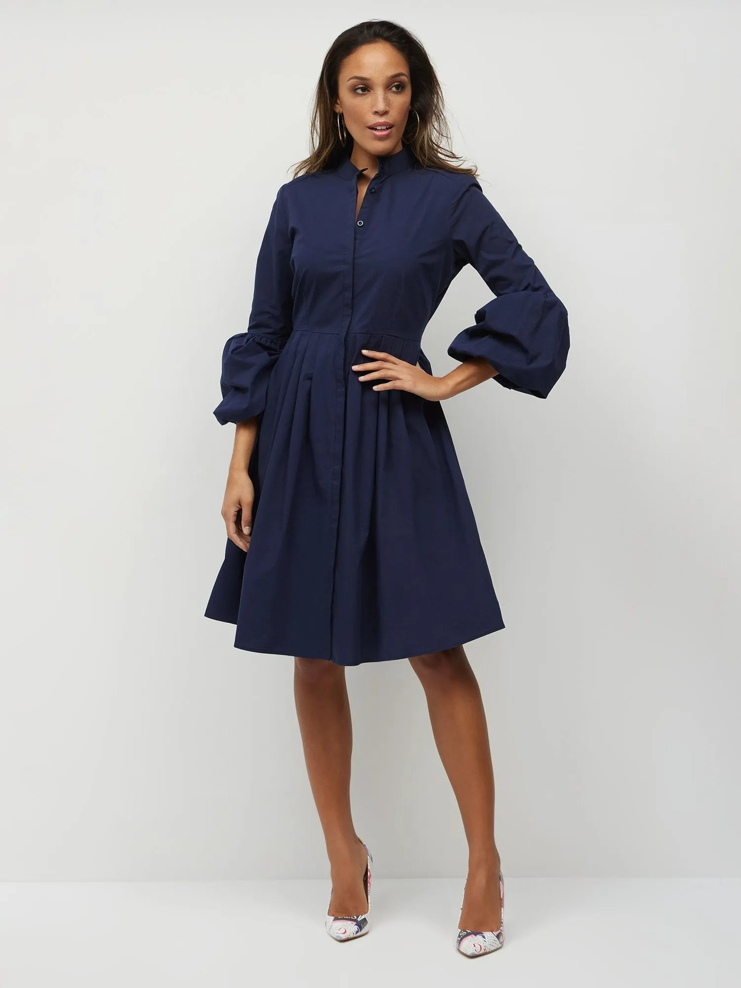 Bell-Sleeve Button-Front Shirtdress