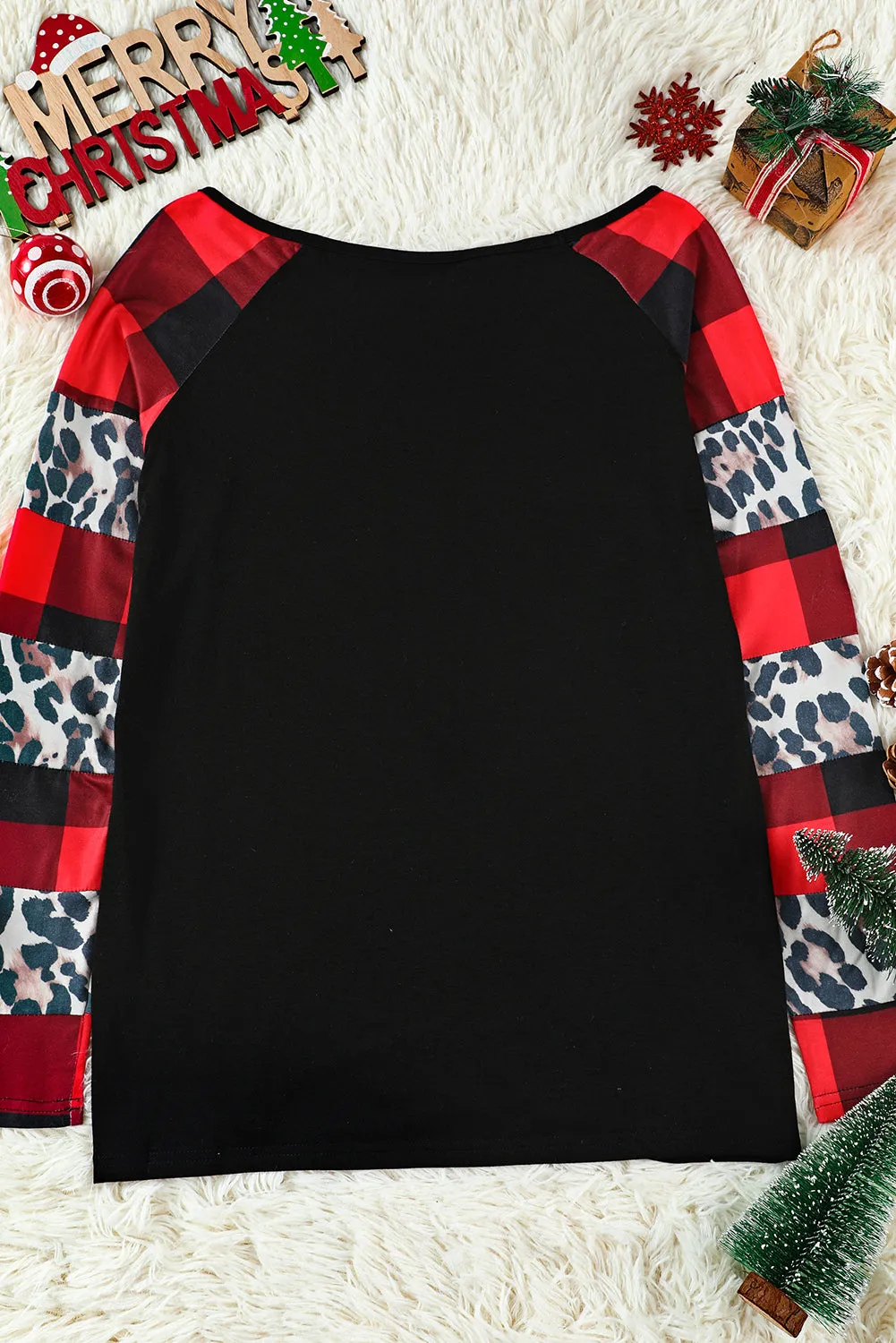 Black Christmas Text Print Color Block Top