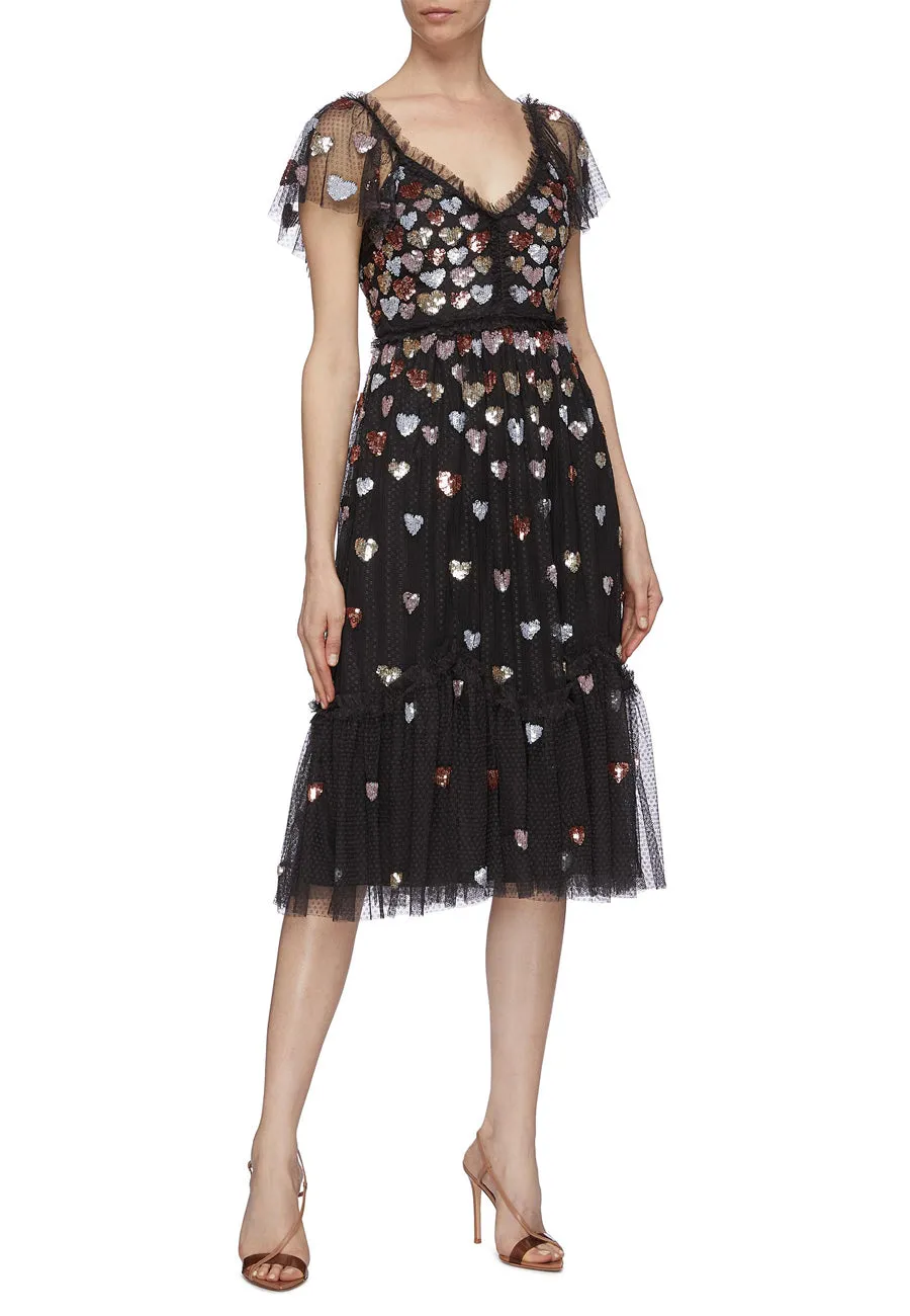 Black Love Heart Sequins Midi Dress (Pre-loved)