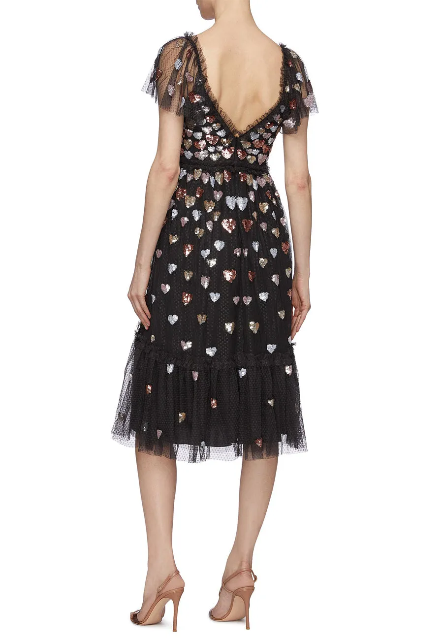 Black Love Heart Sequins Midi Dress (Pre-loved)