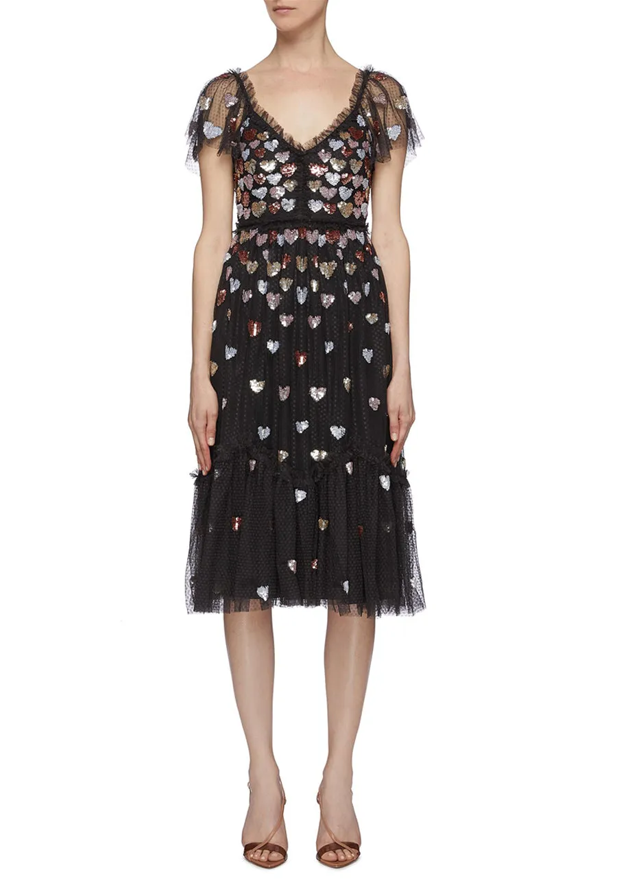 Black Love Heart Sequins Midi Dress (Pre-loved)