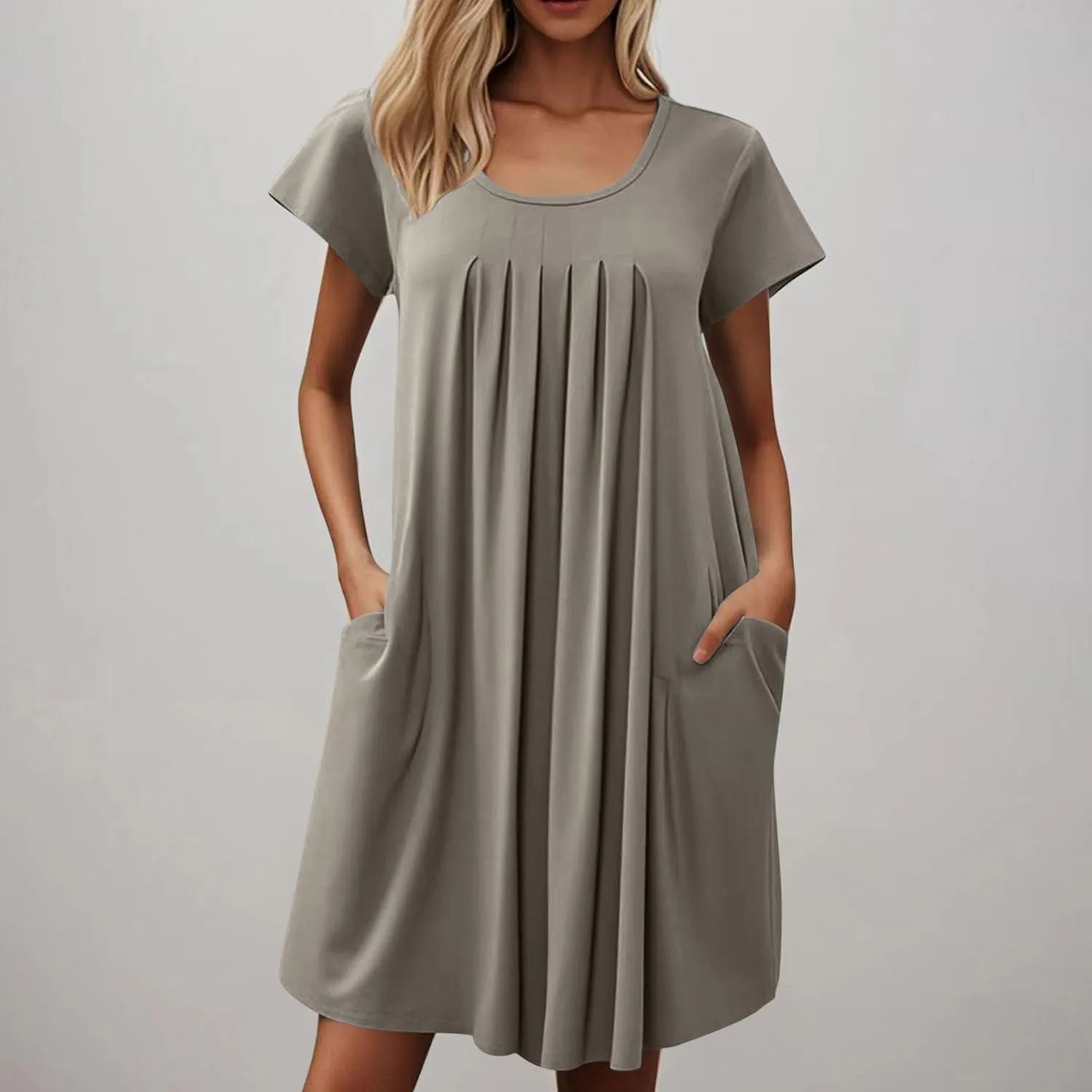 Borniu Women's Summer Casual T Shirt Dresses Short Sleeve Swing Dress with Pocket Fashion Casual Beach Vacation Mini Dresses