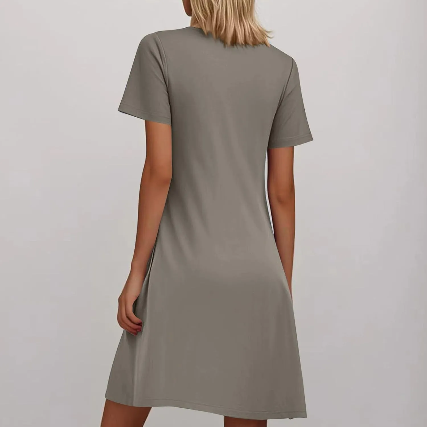 Borniu Women's Summer Casual T Shirt Dresses Short Sleeve Swing Dress with Pocket Fashion Casual Beach Vacation Mini Dresses