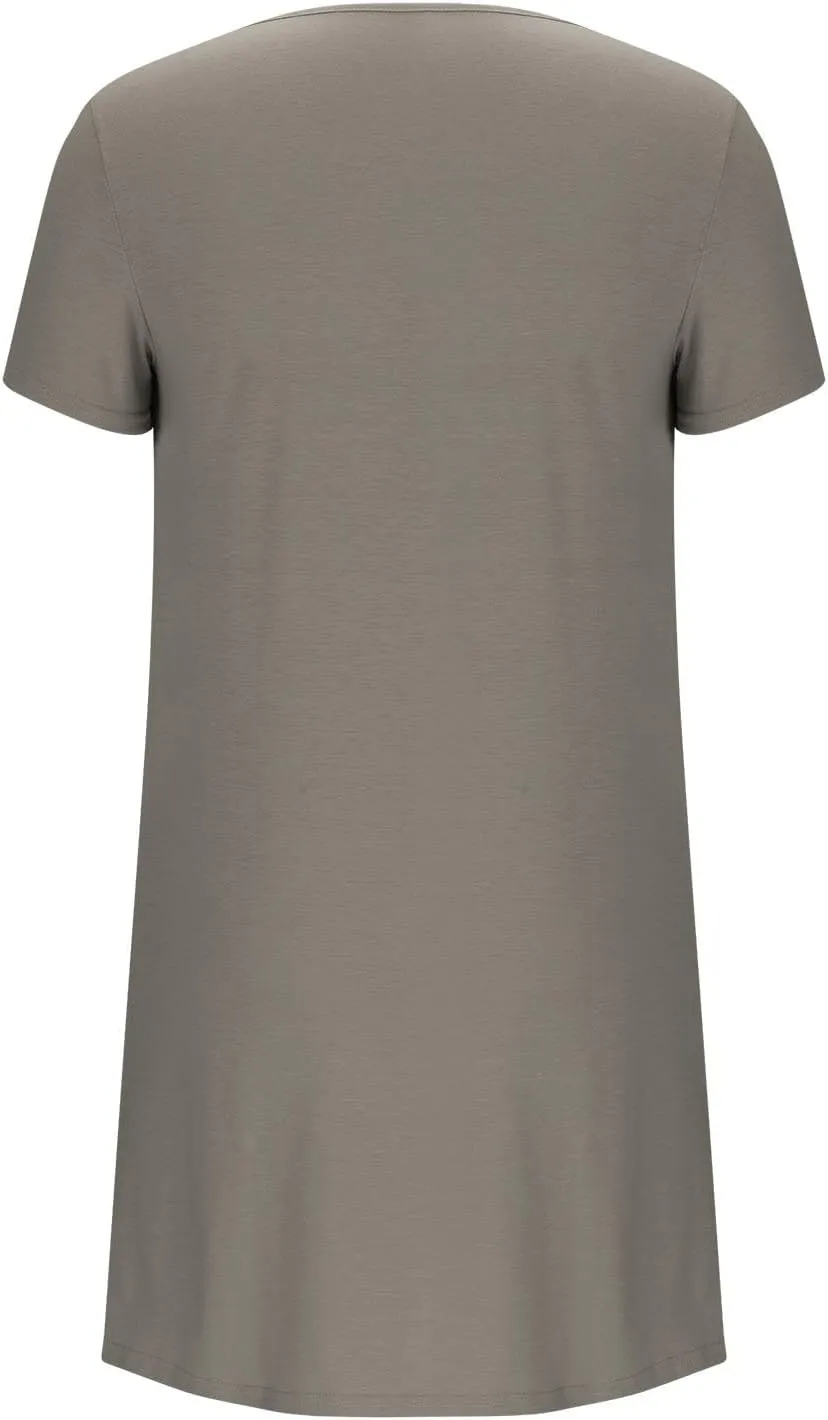 Borniu Women's Summer Casual T Shirt Dresses Short Sleeve Swing Dress with Pocket Fashion Casual Beach Vacation Mini Dresses