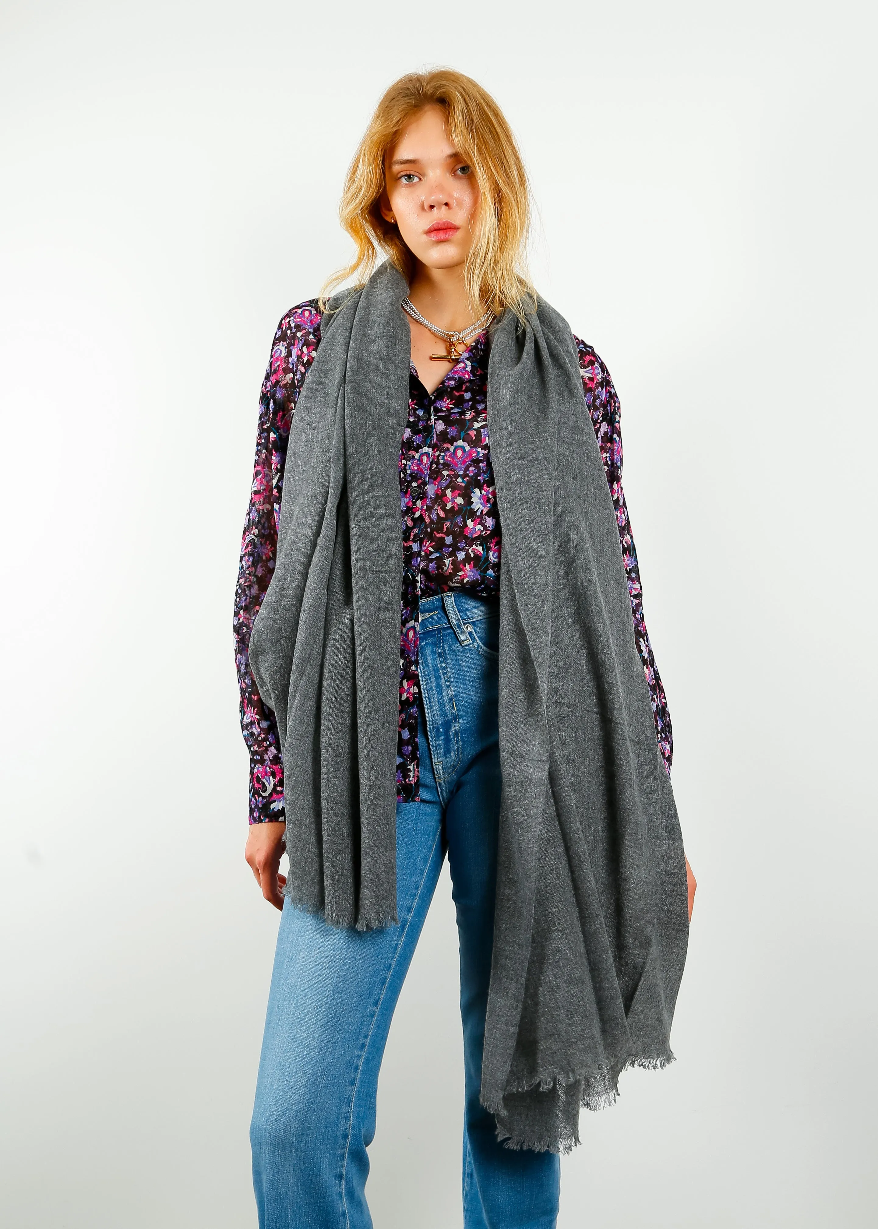CALEIDO Cashmere Gauze Scarf in Steel Grey