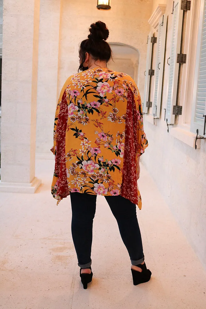 Capri Multi Patterned Boho Floral Kimono - Curvy
