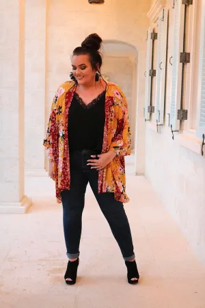 Capri Multi Patterned Boho Floral Kimono - Curvy