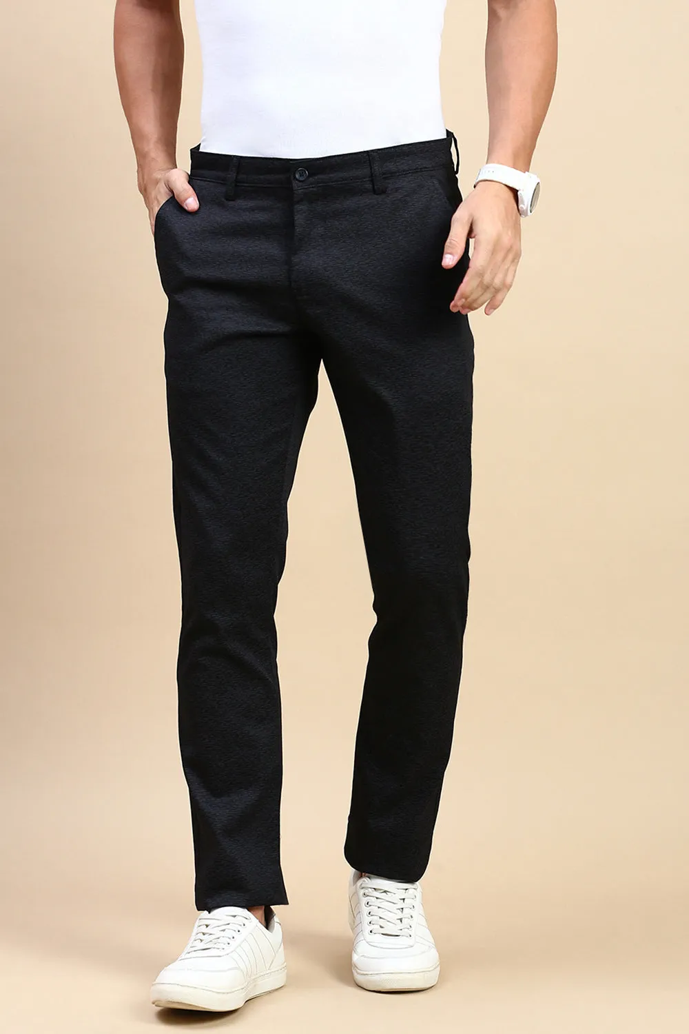 Classic Polo Men's Black Slim Fit Solid Trouser | TP2-CL 11 B-BLK-MF-LY