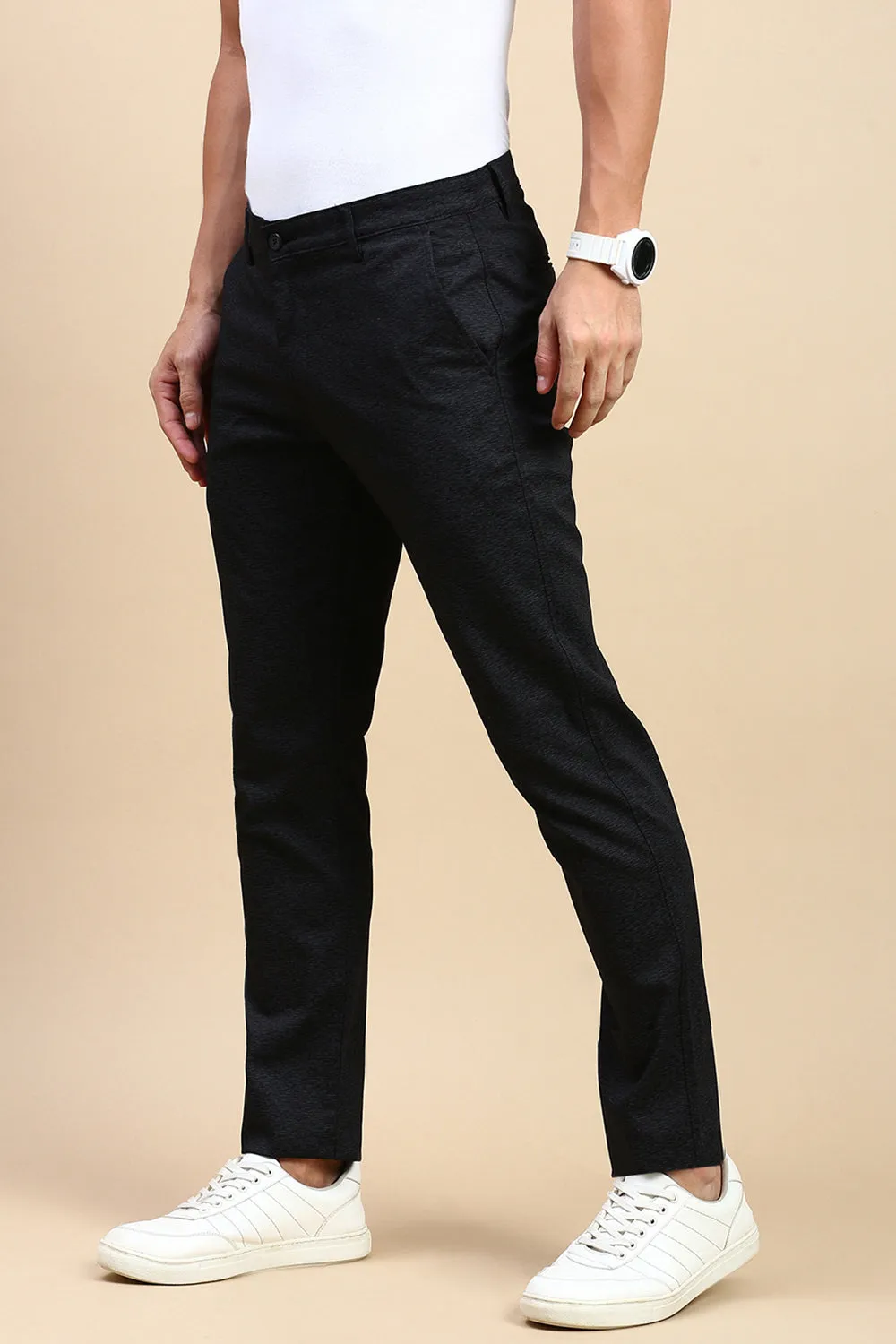 Classic Polo Men's Black Slim Fit Solid Trouser | TP2-CL 11 B-BLK-MF-LY