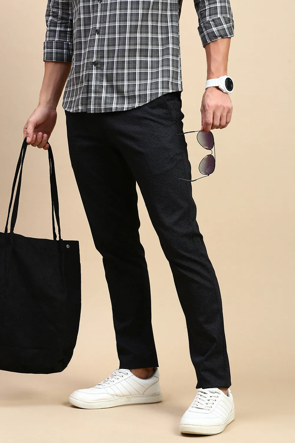 Classic Polo Men's Black Slim Fit Solid Trouser | TP2-CL 11 B-BLK-MF-LY