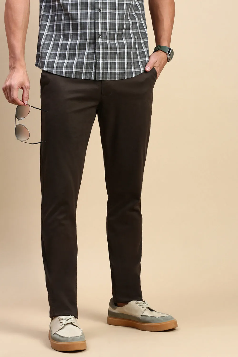Classic Polo Men's Dark Olive Slim Fit Solid Trouser | TP2-EL-01 C-OLV-FR-LY