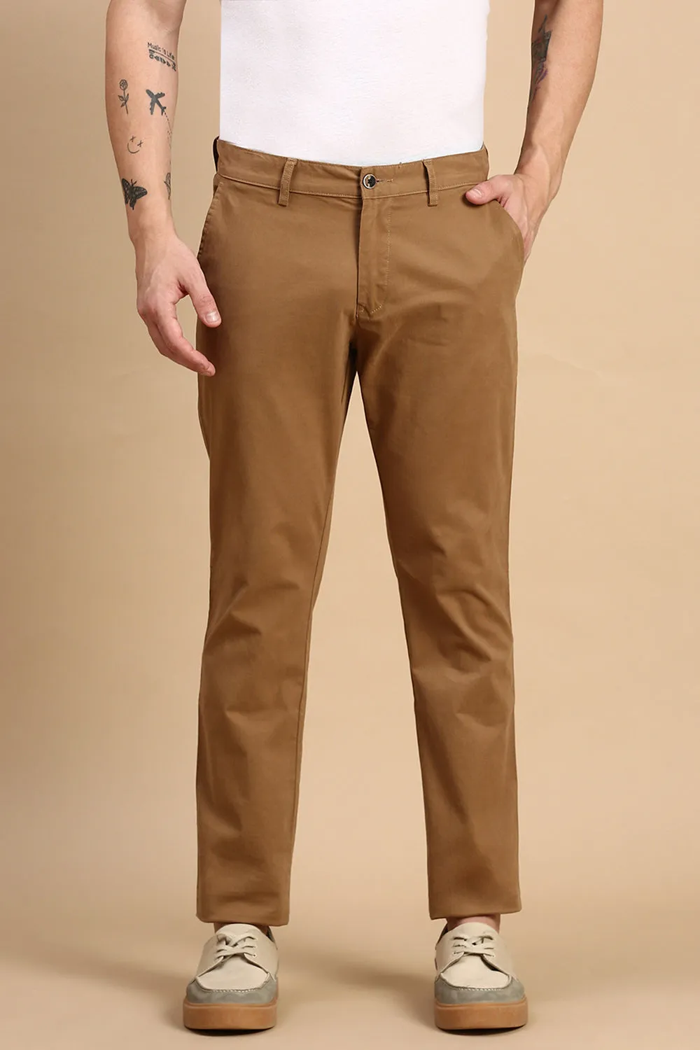 Classic Polo Men's Khaki Ankle Fit Solid Trousers | TP2-03 A-KHA-AF LY