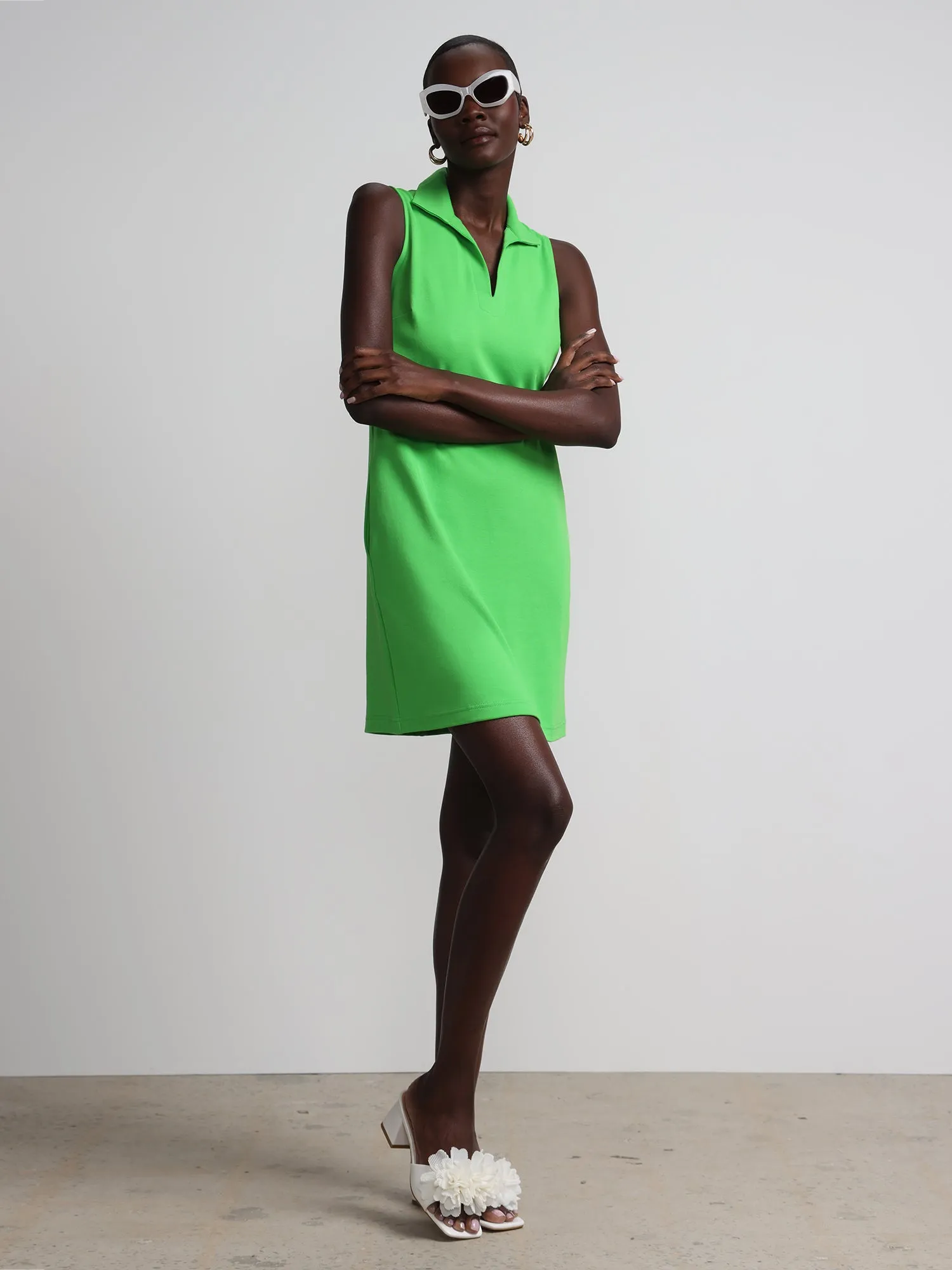 Collared Sleeveless Polo Shift Dress - City Knits