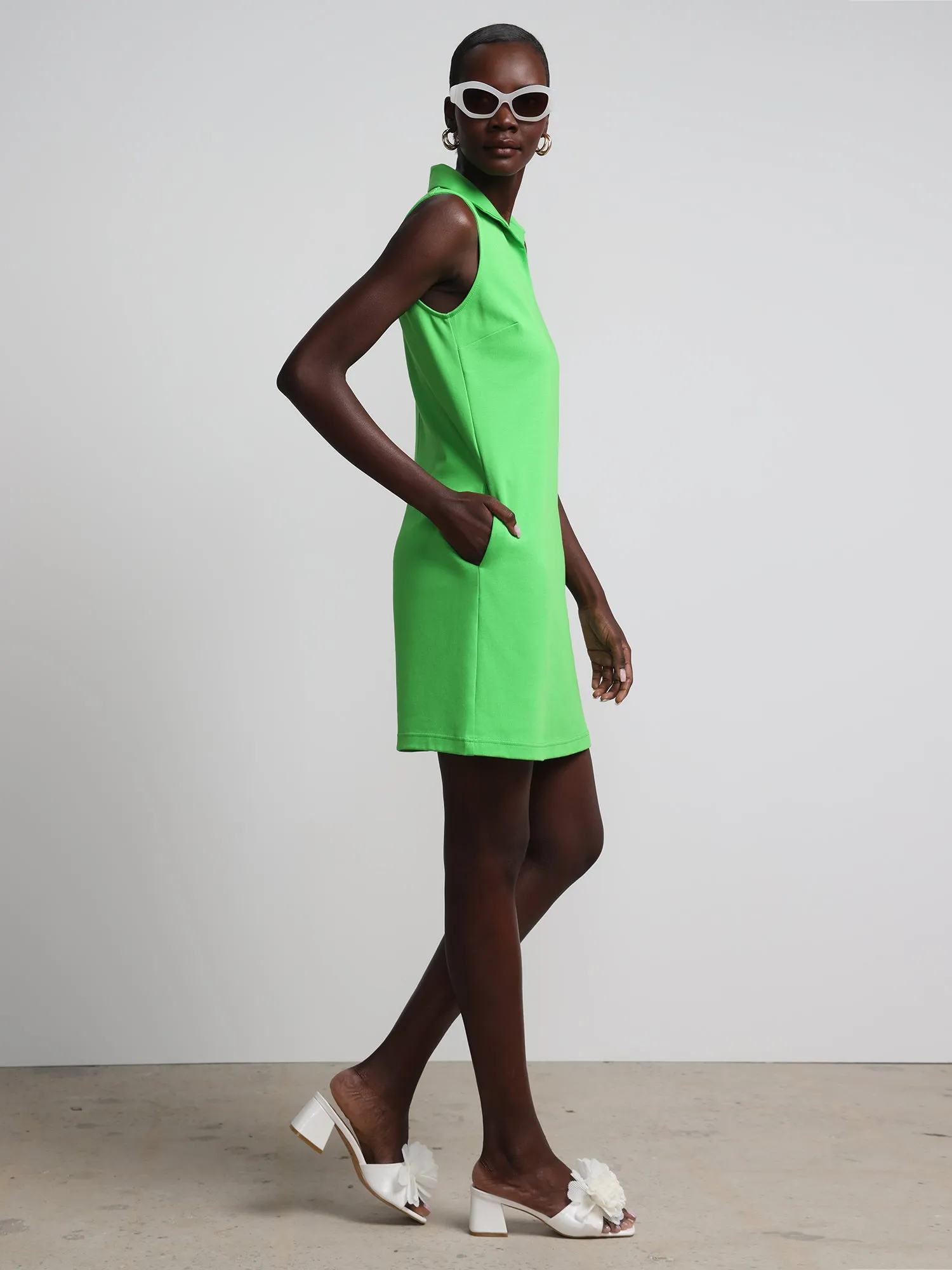 Collared Sleeveless Polo Shift Dress - City Knits