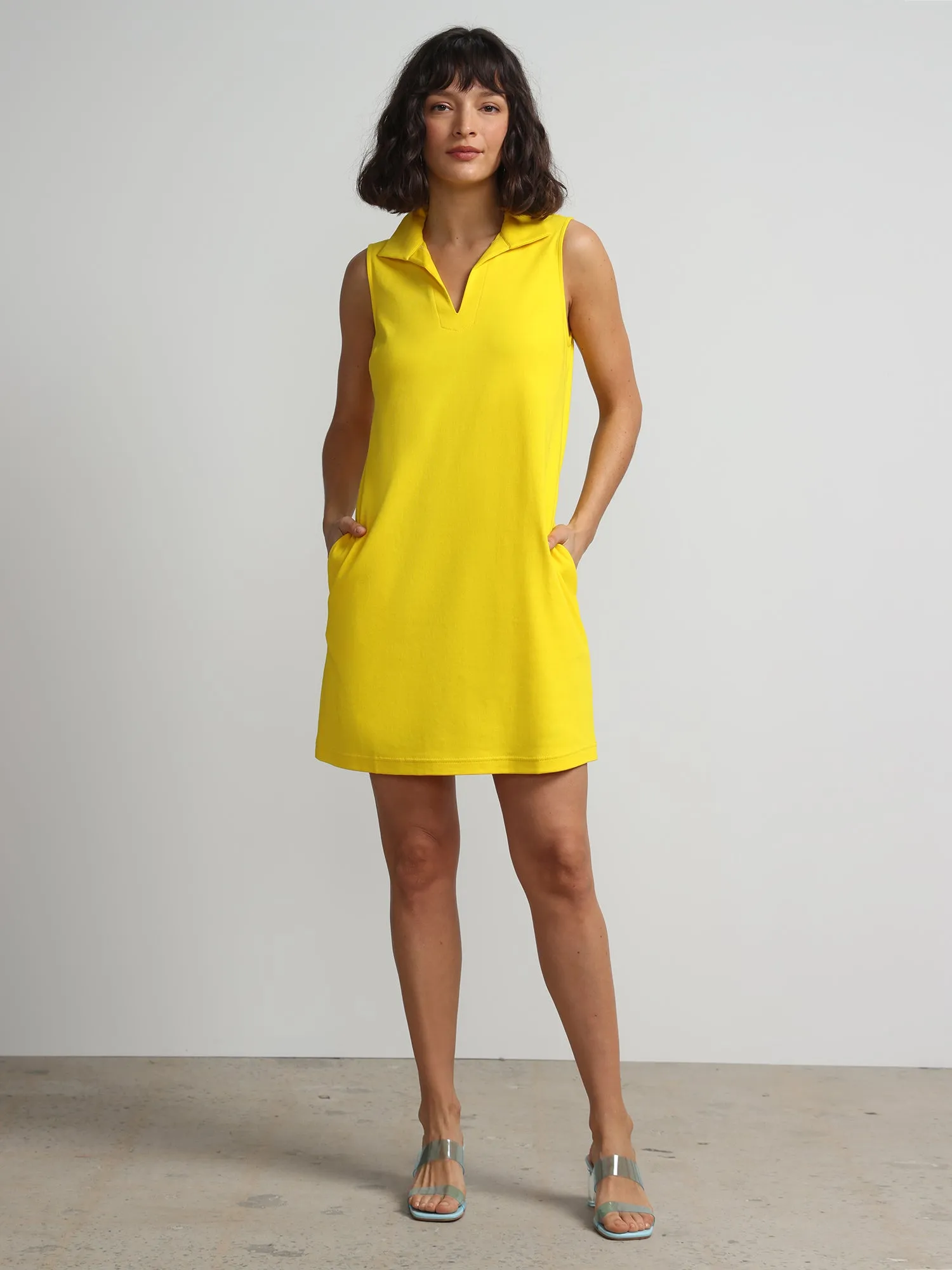 Collared Sleeveless Polo Shift Dress - City Knits