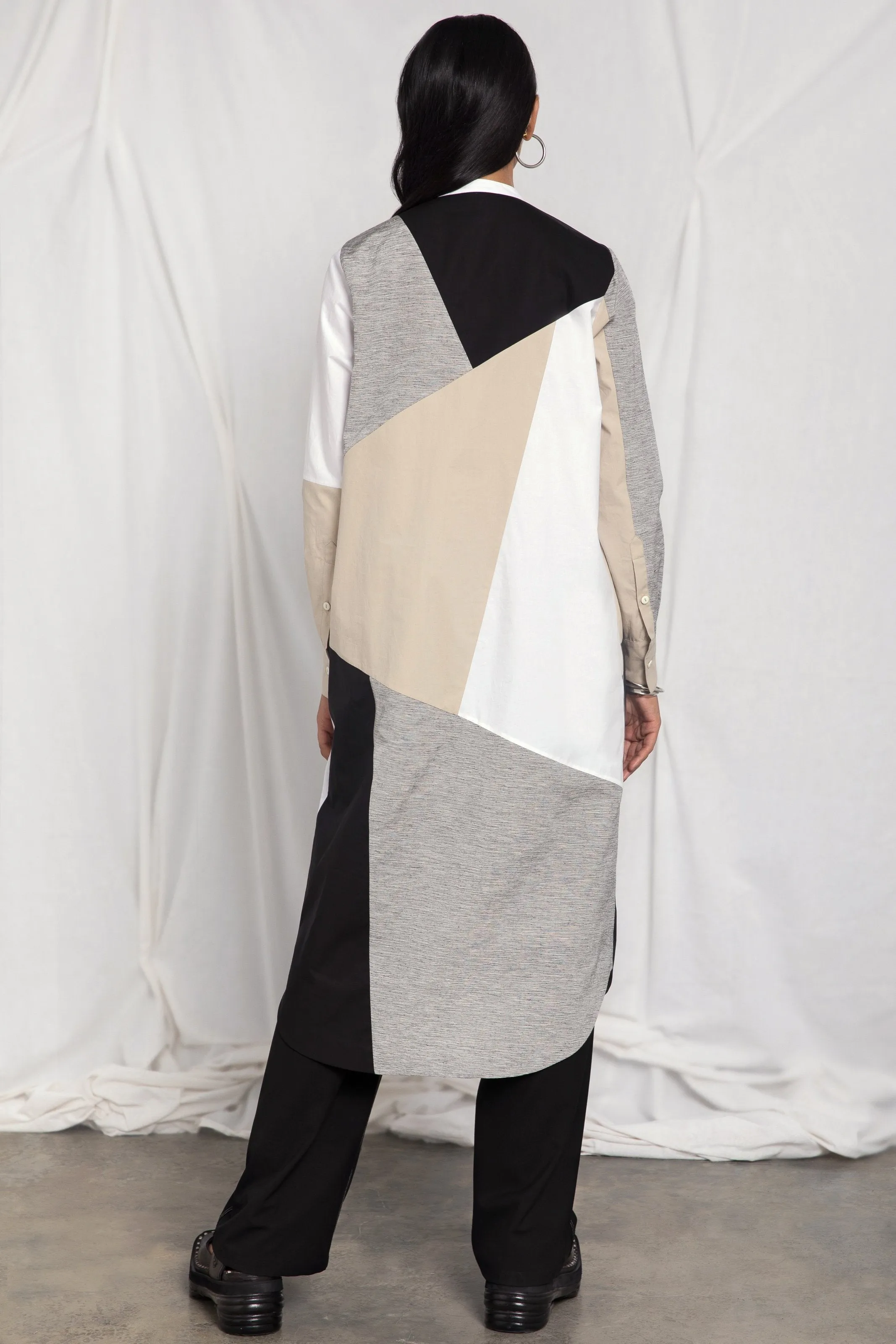 Colour-blocked cotton dress