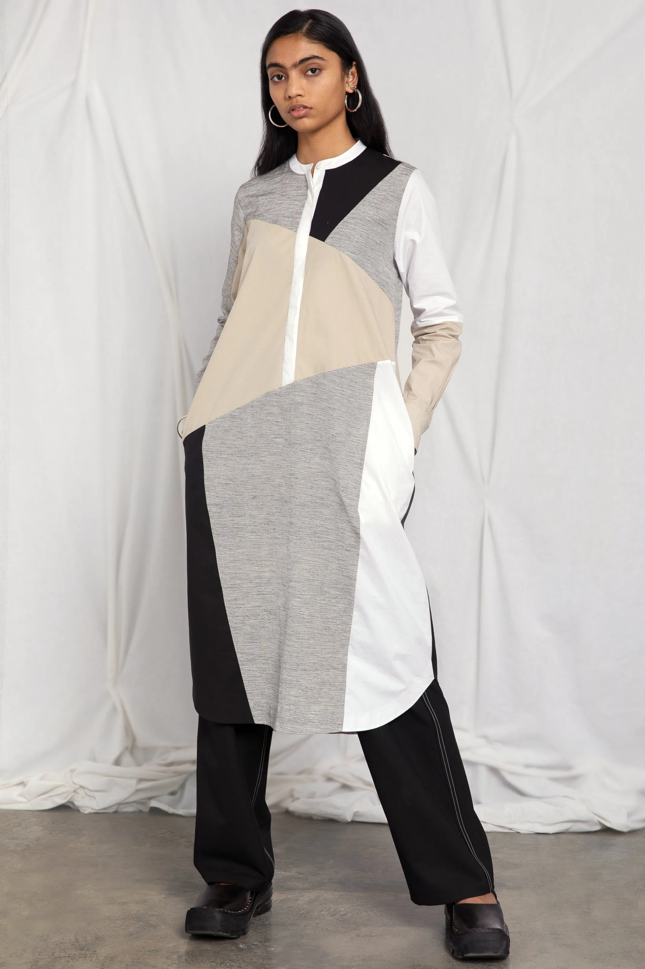 Colour-blocked cotton dress