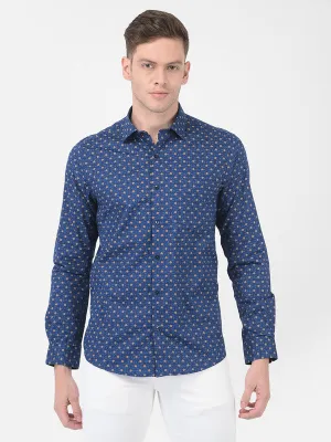Cotton Dark Blue Slim Fit Self Design Formal Shirt
