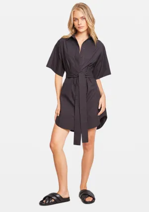 COTTON KIMONO MINI DRESS BLACK