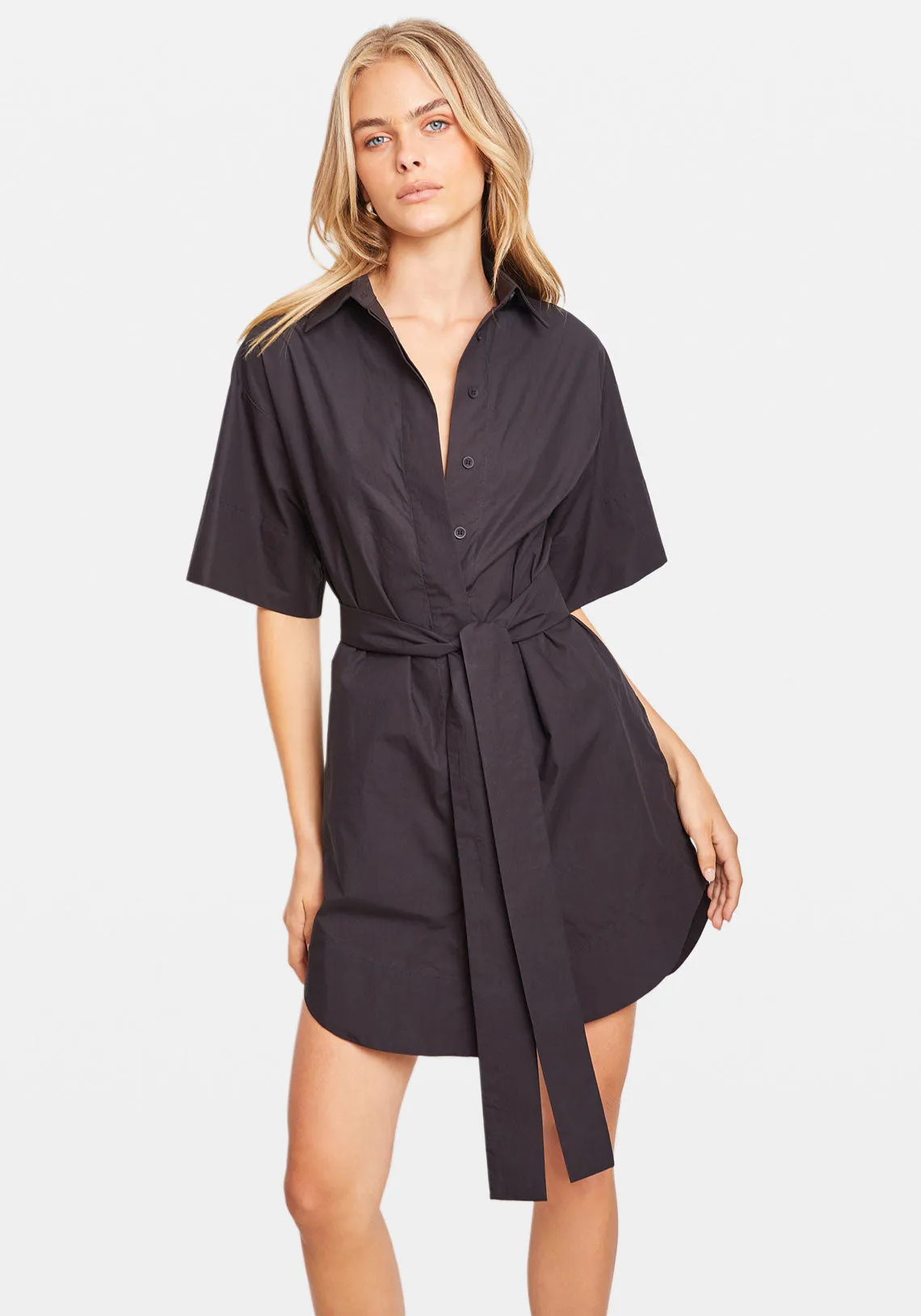 COTTON KIMONO MINI DRESS BLACK