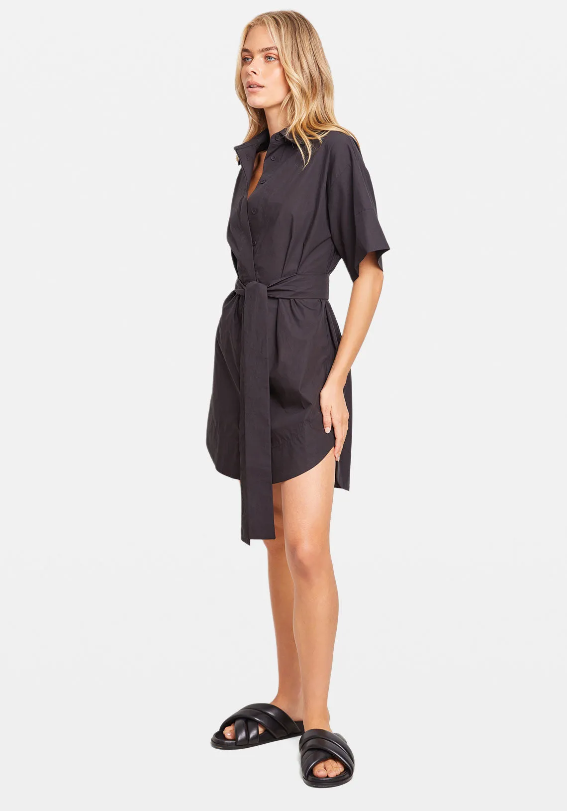 COTTON KIMONO MINI DRESS BLACK