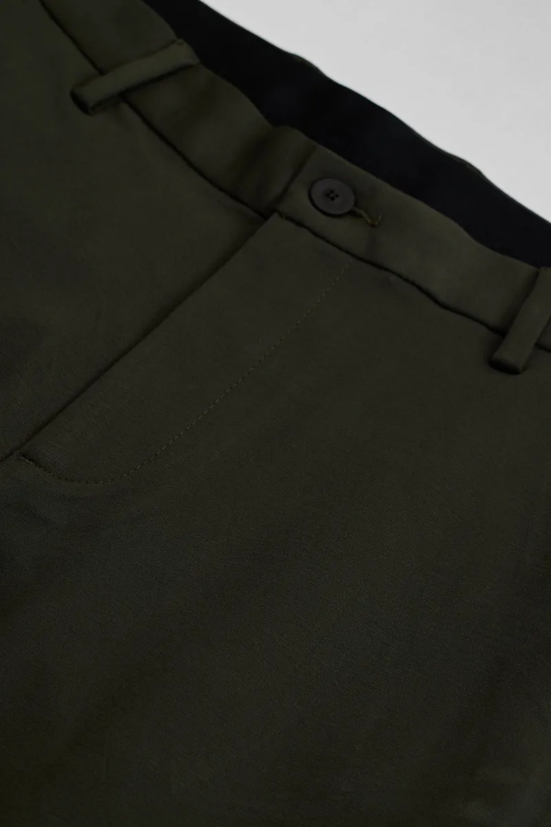 Dark Green Stretch Slim Fit Trousers