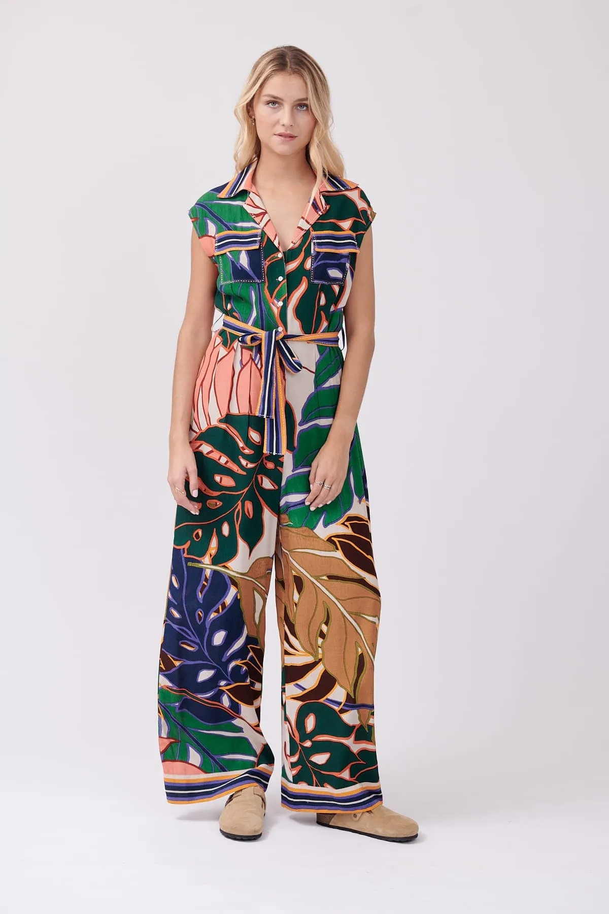 Derhy Palm Print Jumpsuit