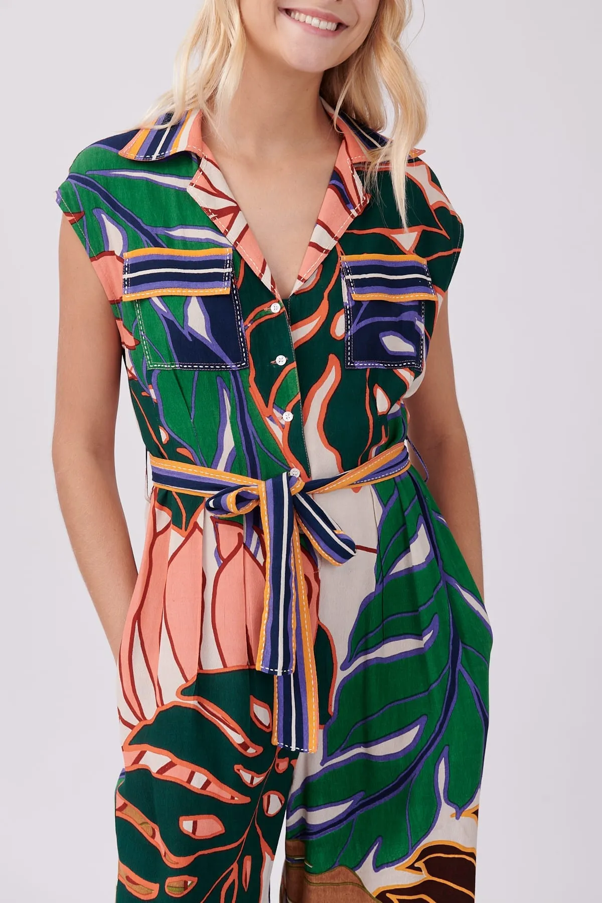 Derhy Palm Print Jumpsuit
