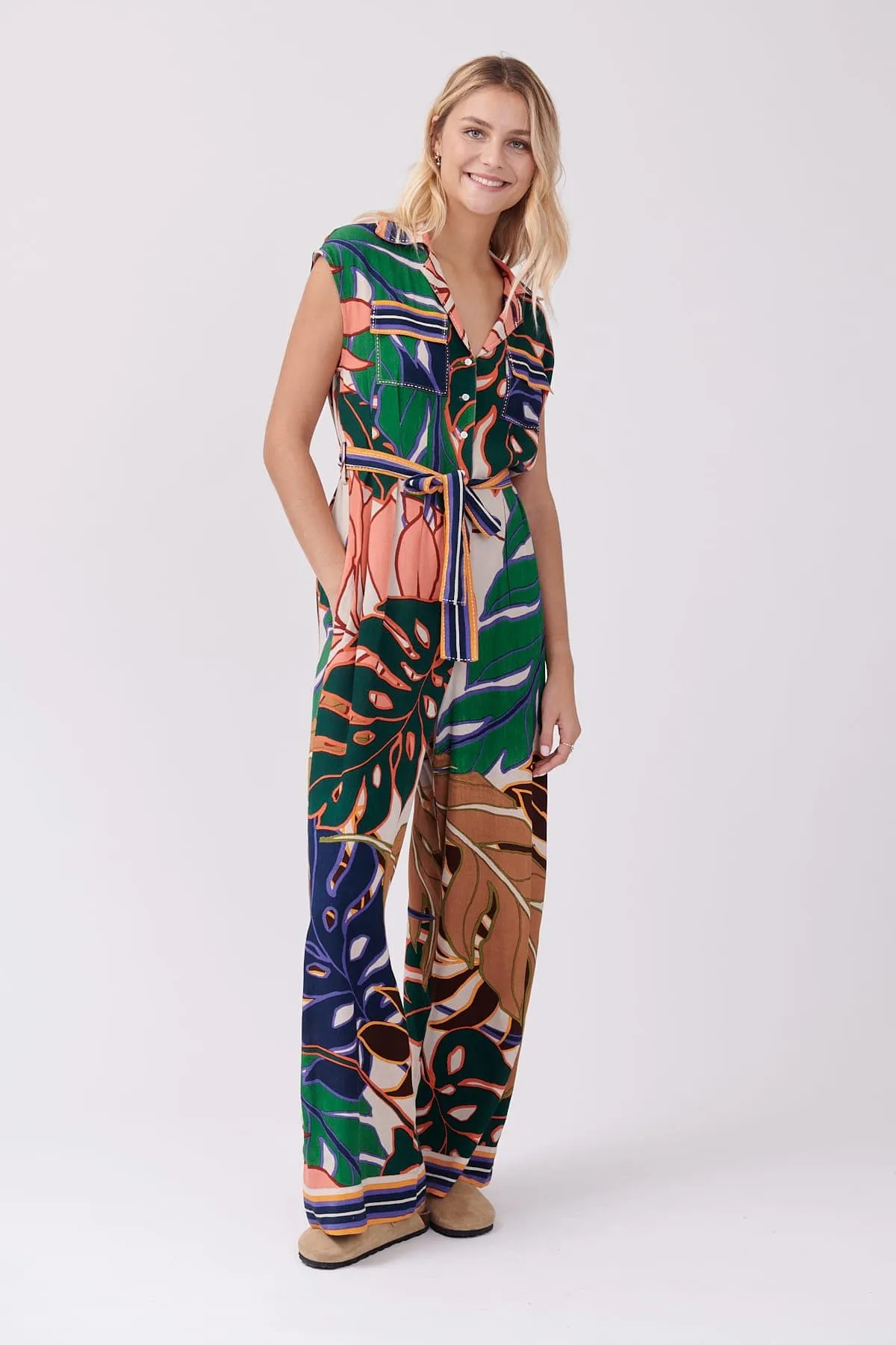 Derhy Palm Print Jumpsuit