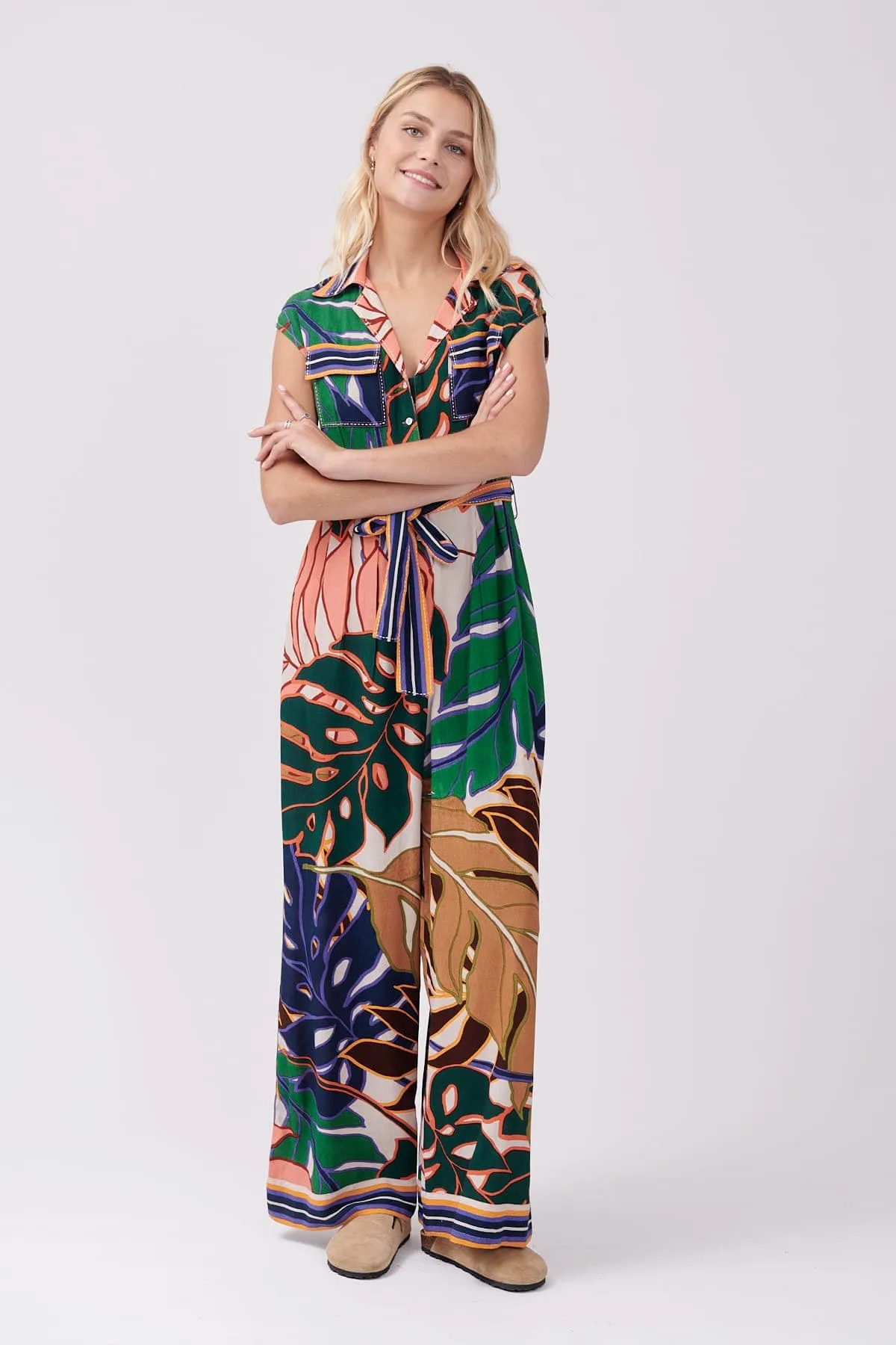 Derhy Palm Print Jumpsuit