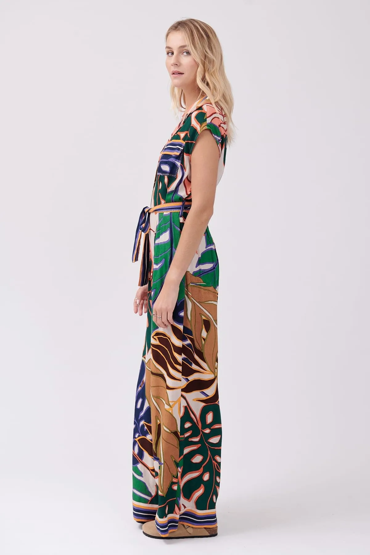 Derhy Palm Print Jumpsuit