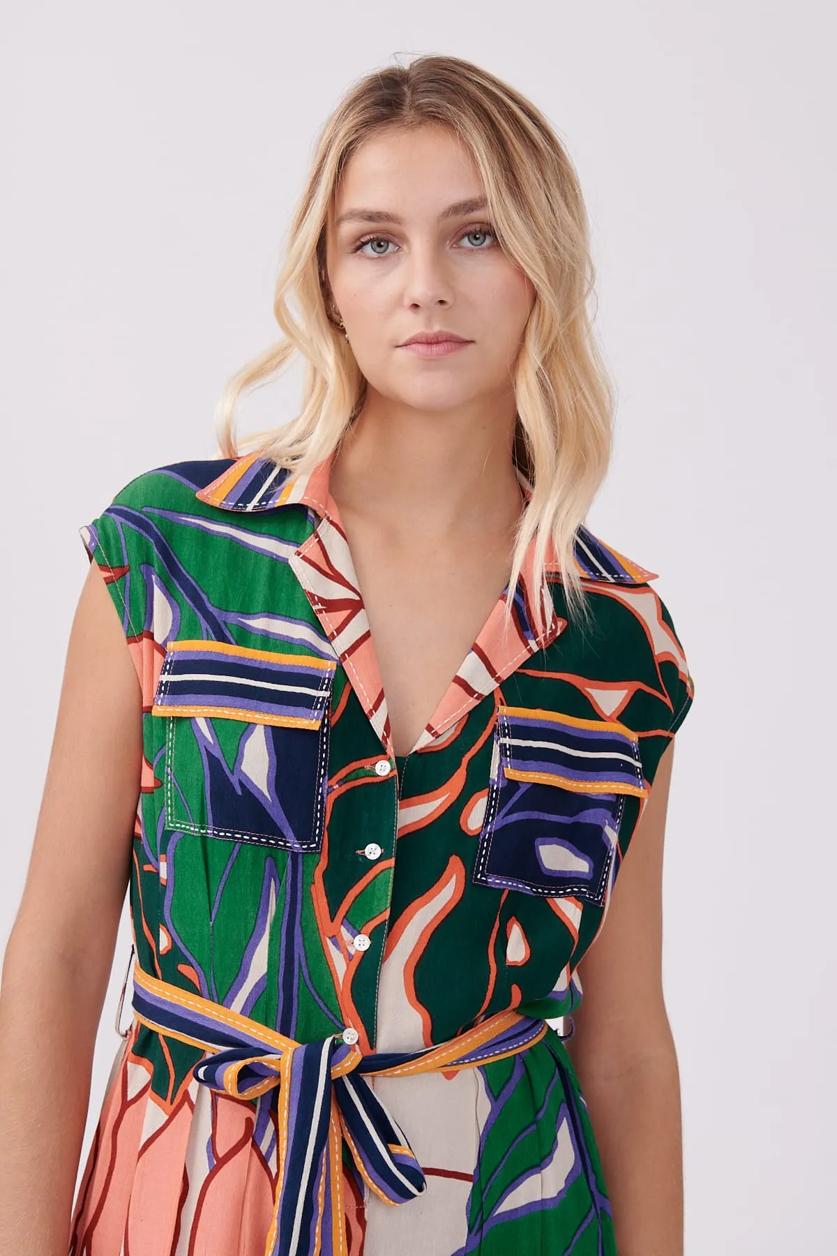 Derhy Palm Print Jumpsuit