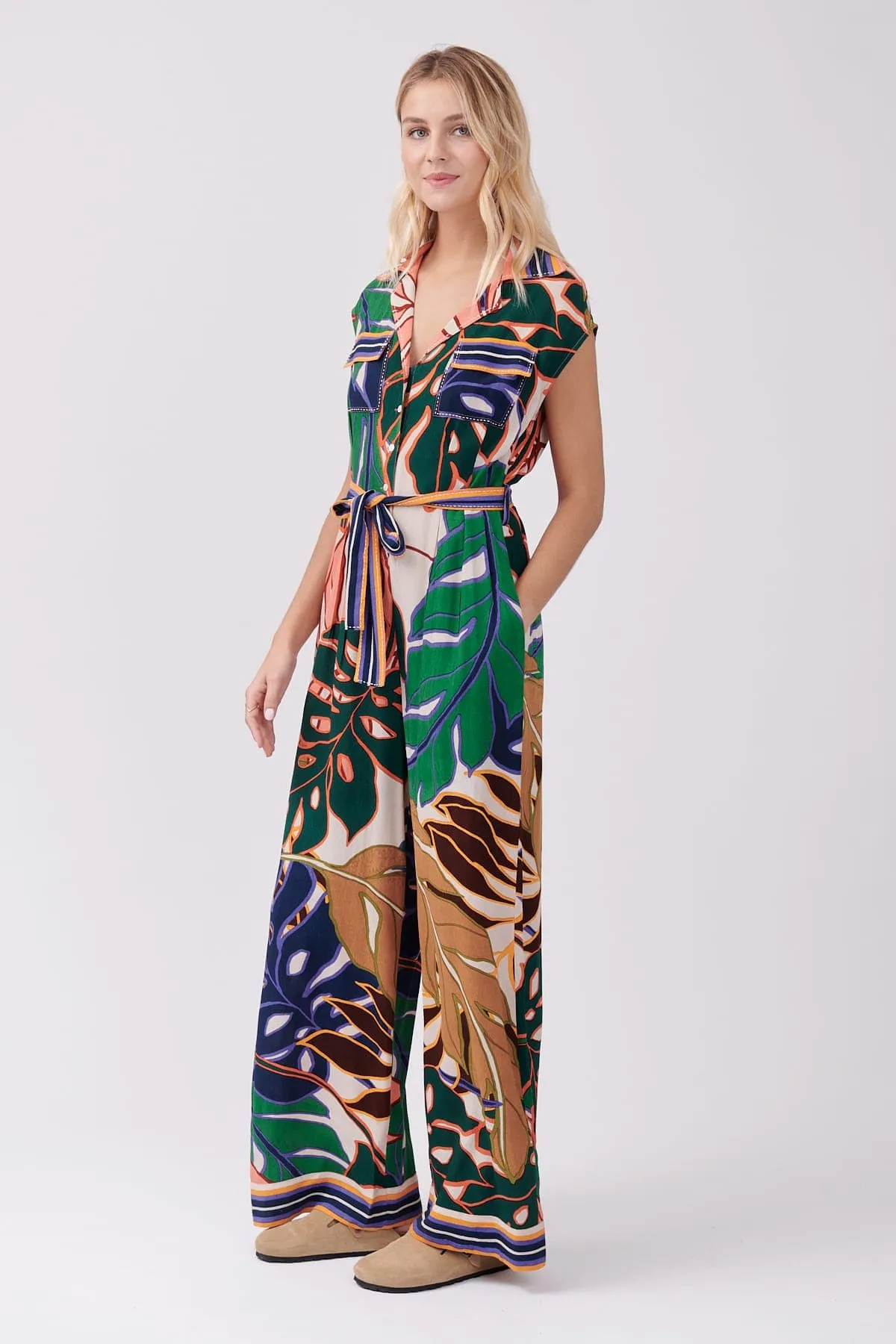 Derhy Palm Print Jumpsuit