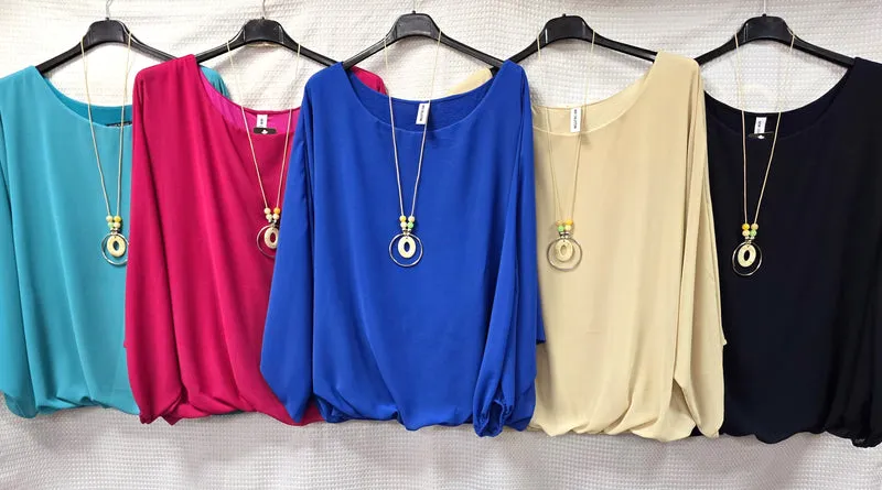 Emma Necklace Bubble Hem Lined Blouse